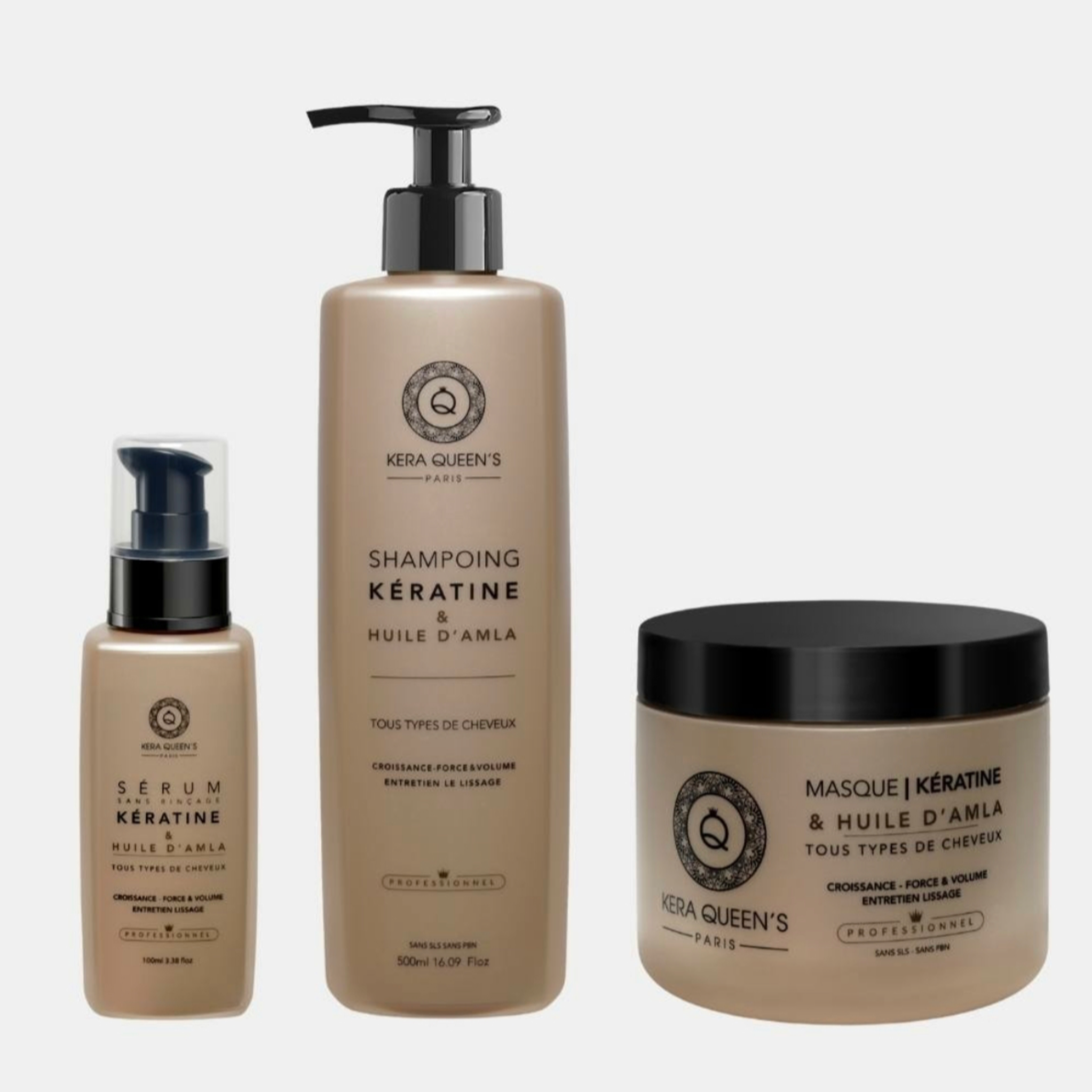 Kit Soin Kera Queen’s - Rituel Kératine & Huile D’Amla - Shampoing + Masque + Sérum 1100ml