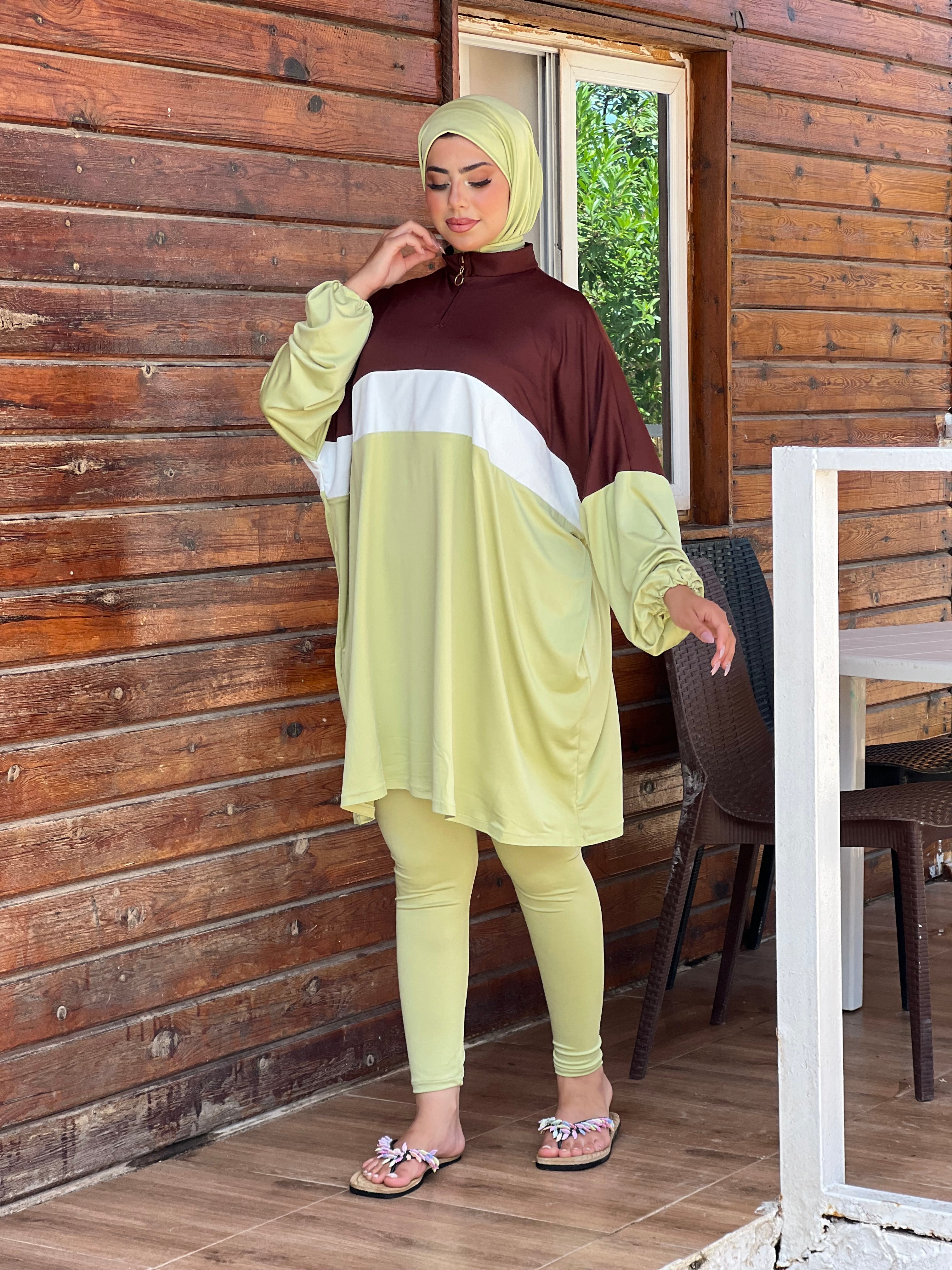 BURKINI SUMMER DION SPORT COULEUR VERT ( 3 PIÈCES ) AVEC BOURSE DE RANGEMENT
