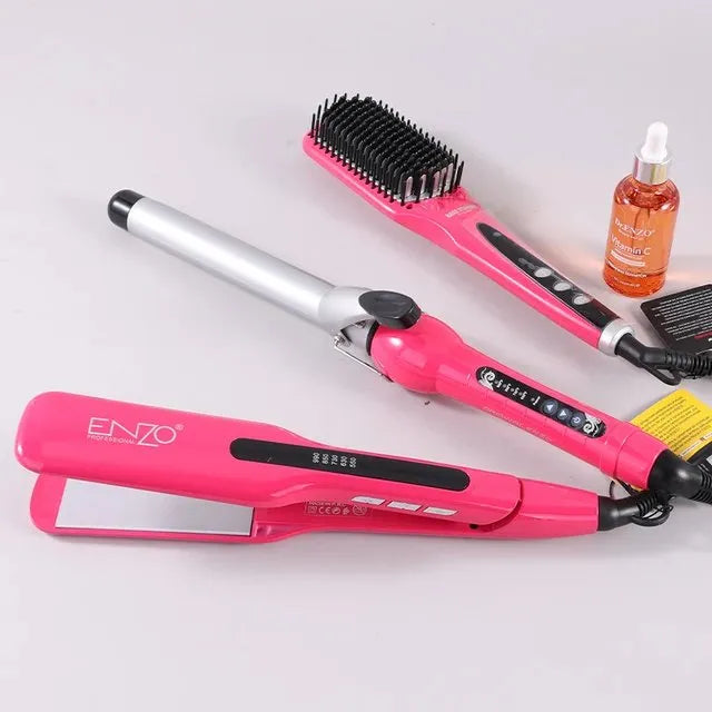 PACK 3 EN 1 LISSEUR BROSSE BOUCLEUR ROSE 3955W ENZO