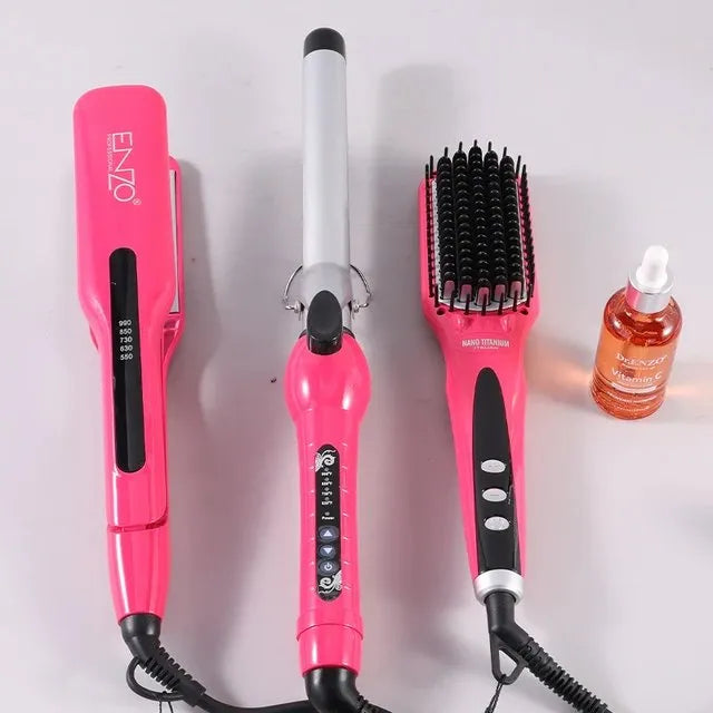 PACK 3 EN 1 LISSEUR BROSSE BOUCLEUR ROSE 3955W ENZO