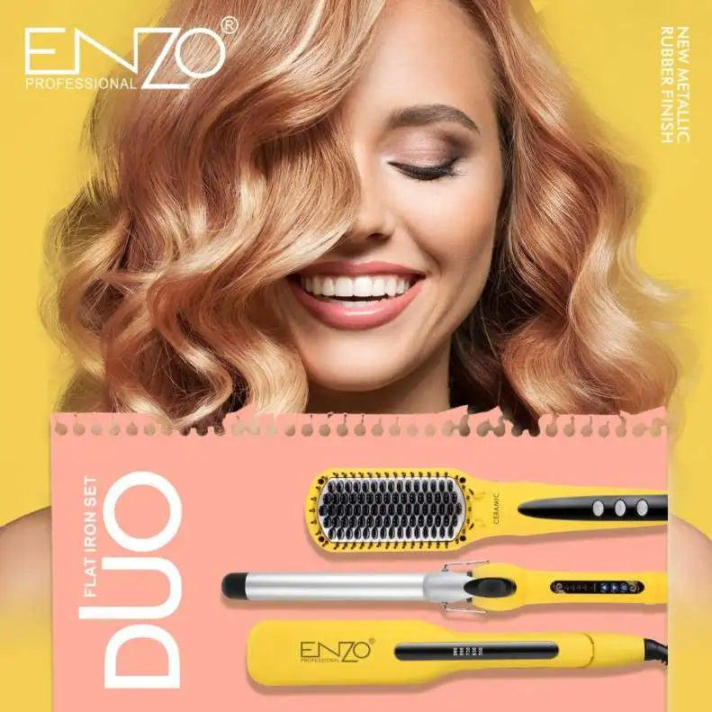 PACK 3 EN 1 BROSSE PRO LUXE LISSEUR BOUCLEUR JAUNE 3958Y ENZO