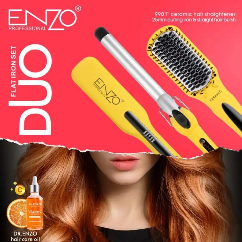 PACK 3 EN 1 BROSSE PRO LUXE LISSEUR BOUCLEUR JAUNE 3958Y ENZO