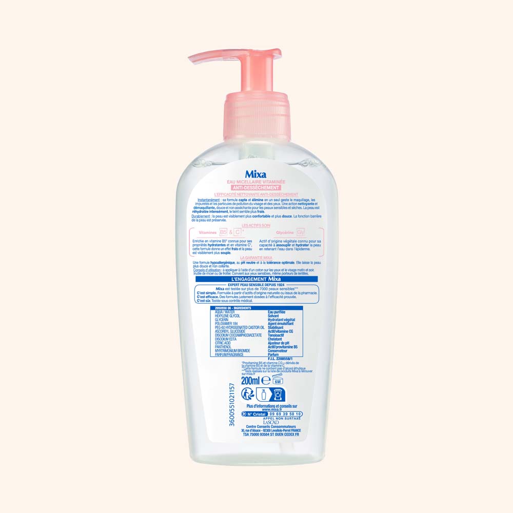 MIXA EXPERT PEAU SENSIBLE EAU MICELLAIRE ANTI DESSÈCHEMENT 200ML