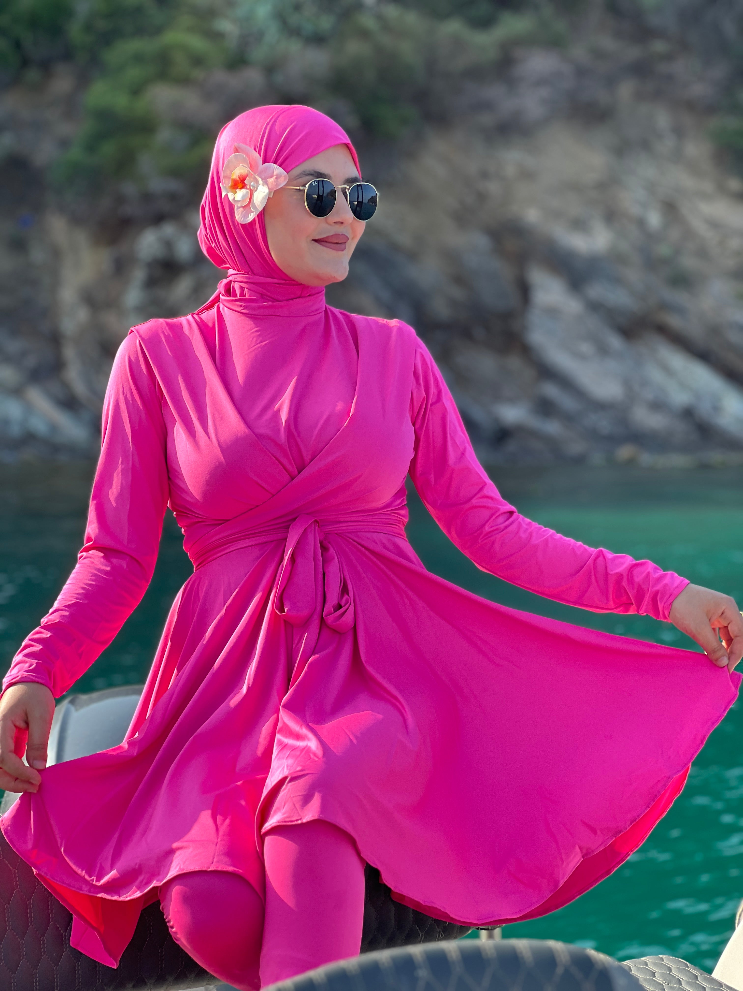 BURKINI STYLE ROBE CLOCHE EN COULEUR ROSE FUSHIA