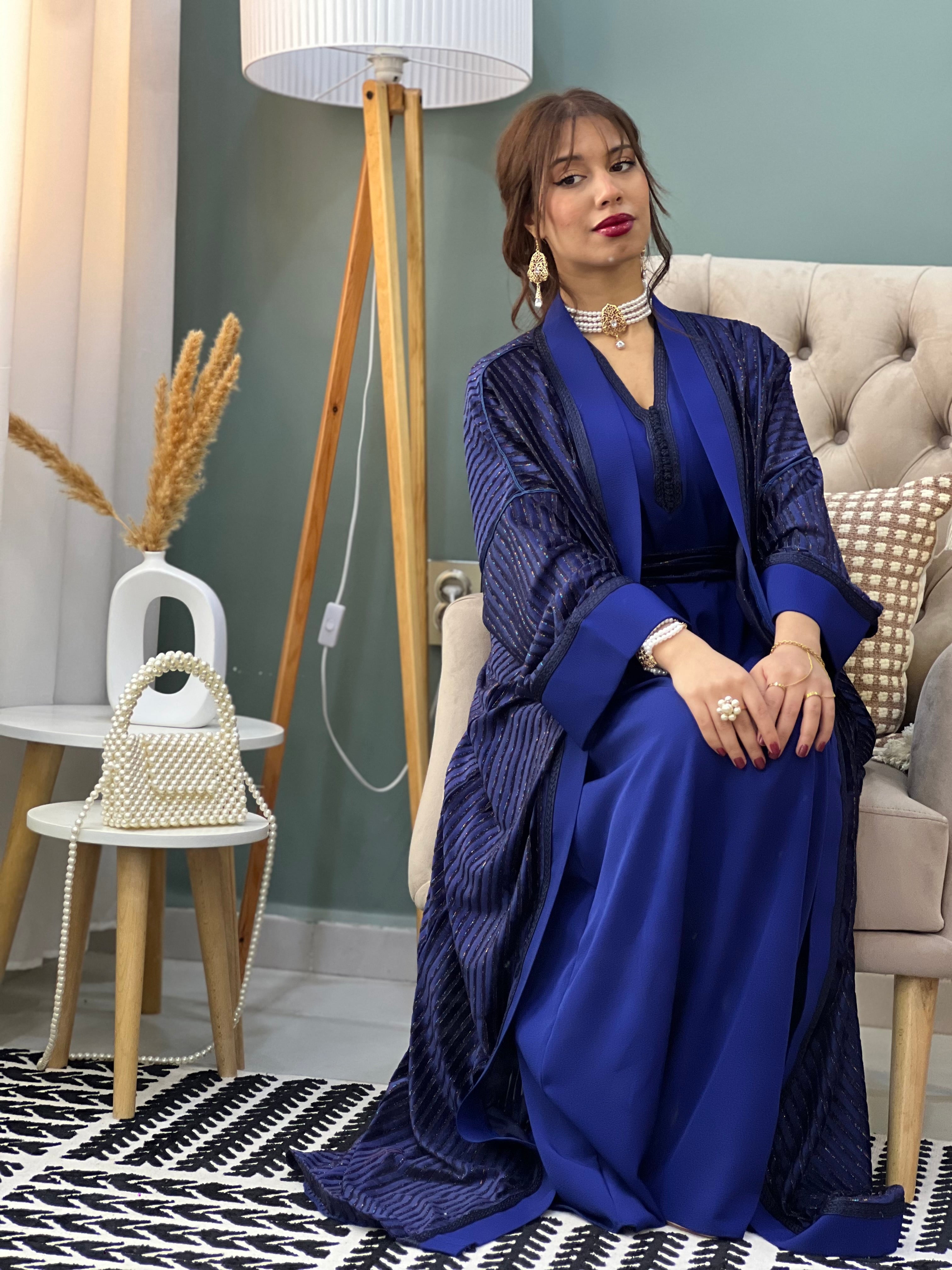 CAFTAN AID LA REINE EN COULEUR BLEU NUIT