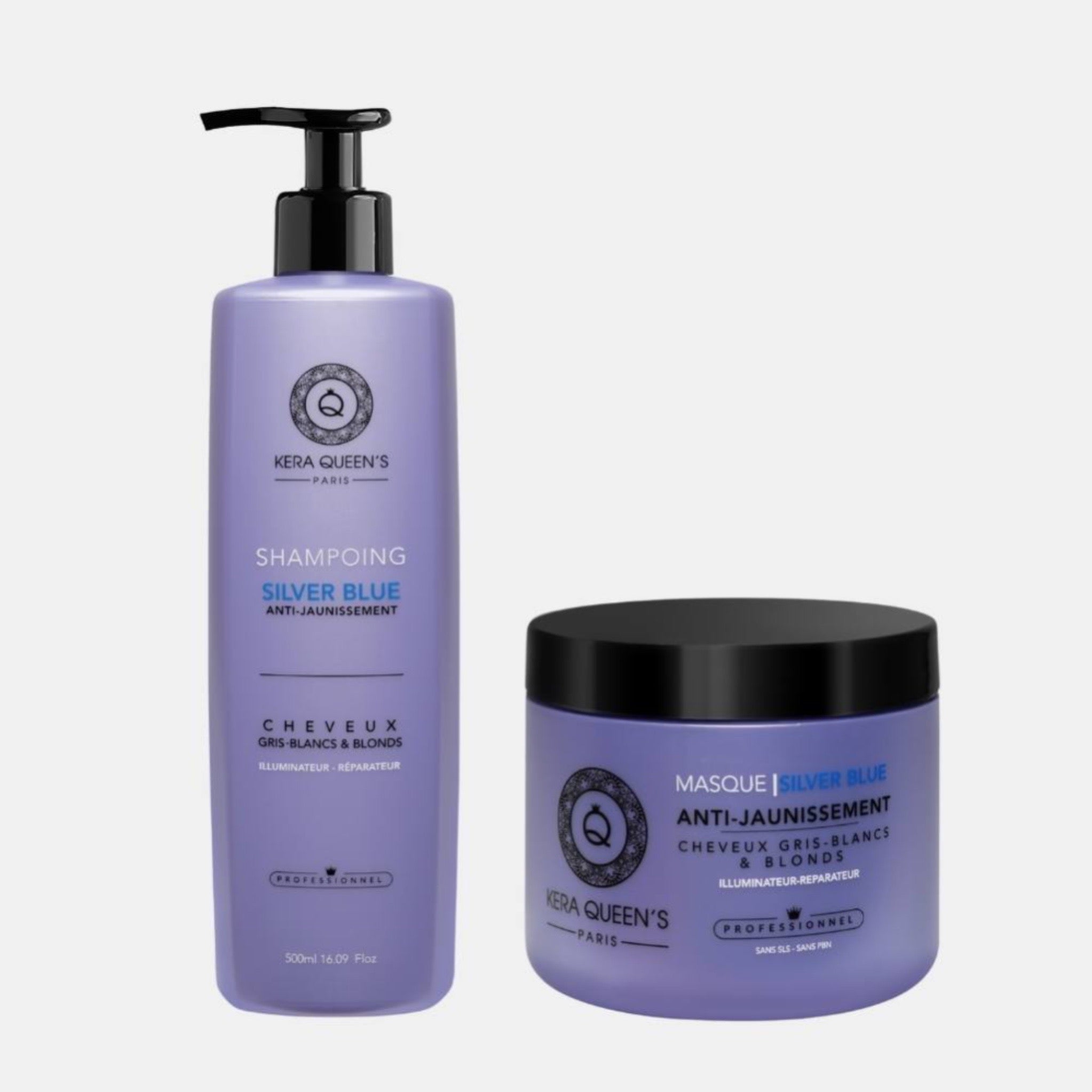 KERA QUEEN’S GAMME KÉRATINE ET SILVER BLUE POUR MAINTENIR LES CHEVEUX BLONDS 500 ML
