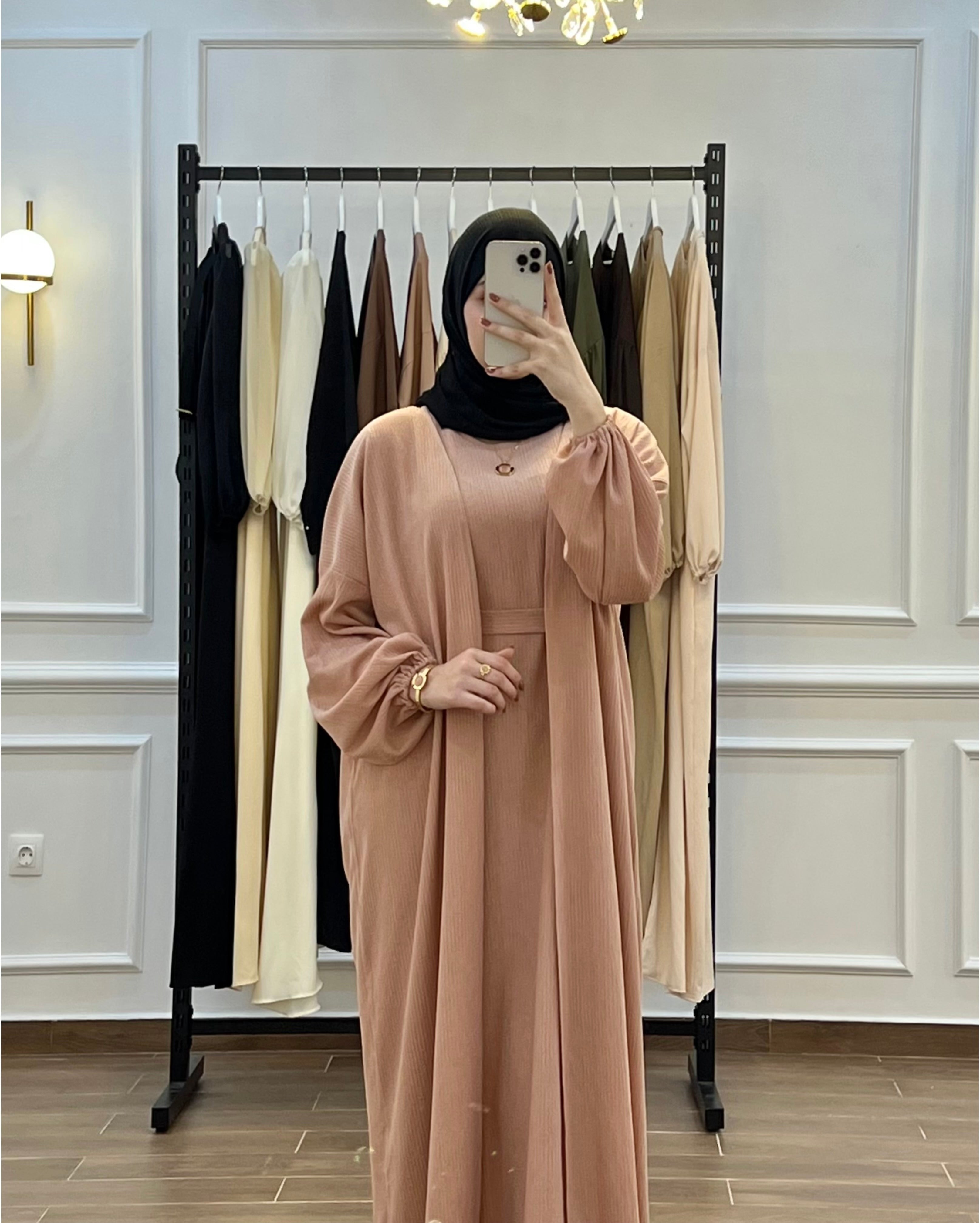 ABAYA + ROBE FROISSÉE EN BOIS DE ROSE