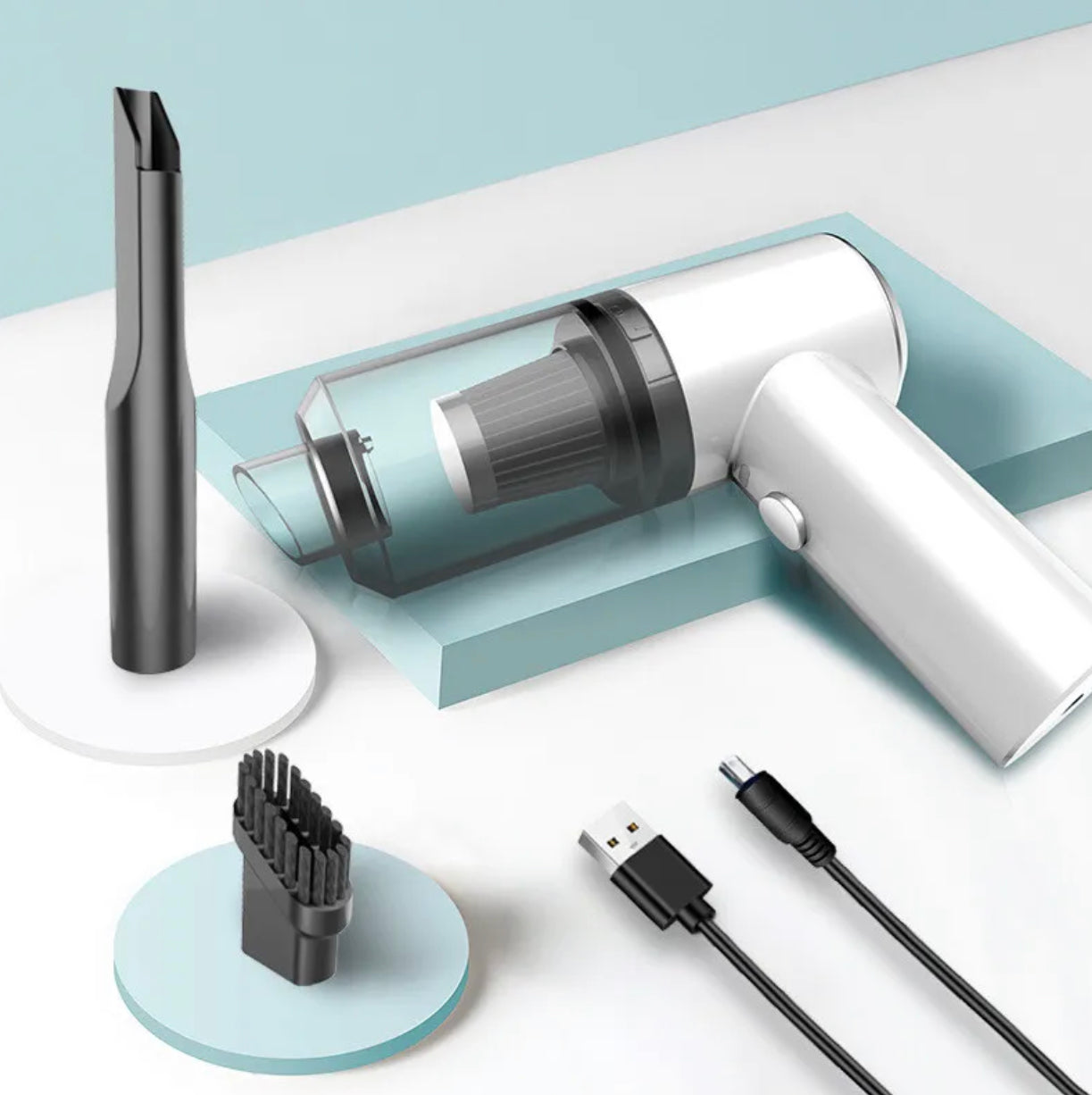 MINI ASPIRATEUR 2 EN 1 SANS FIL RECHARGEABLE MAISON ET VOITURE BLANC