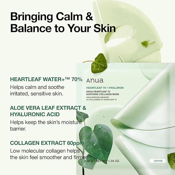 ANUA HEARTLEAF 70 + HYALURON SOOTHING COLLAGEN MASK 30G