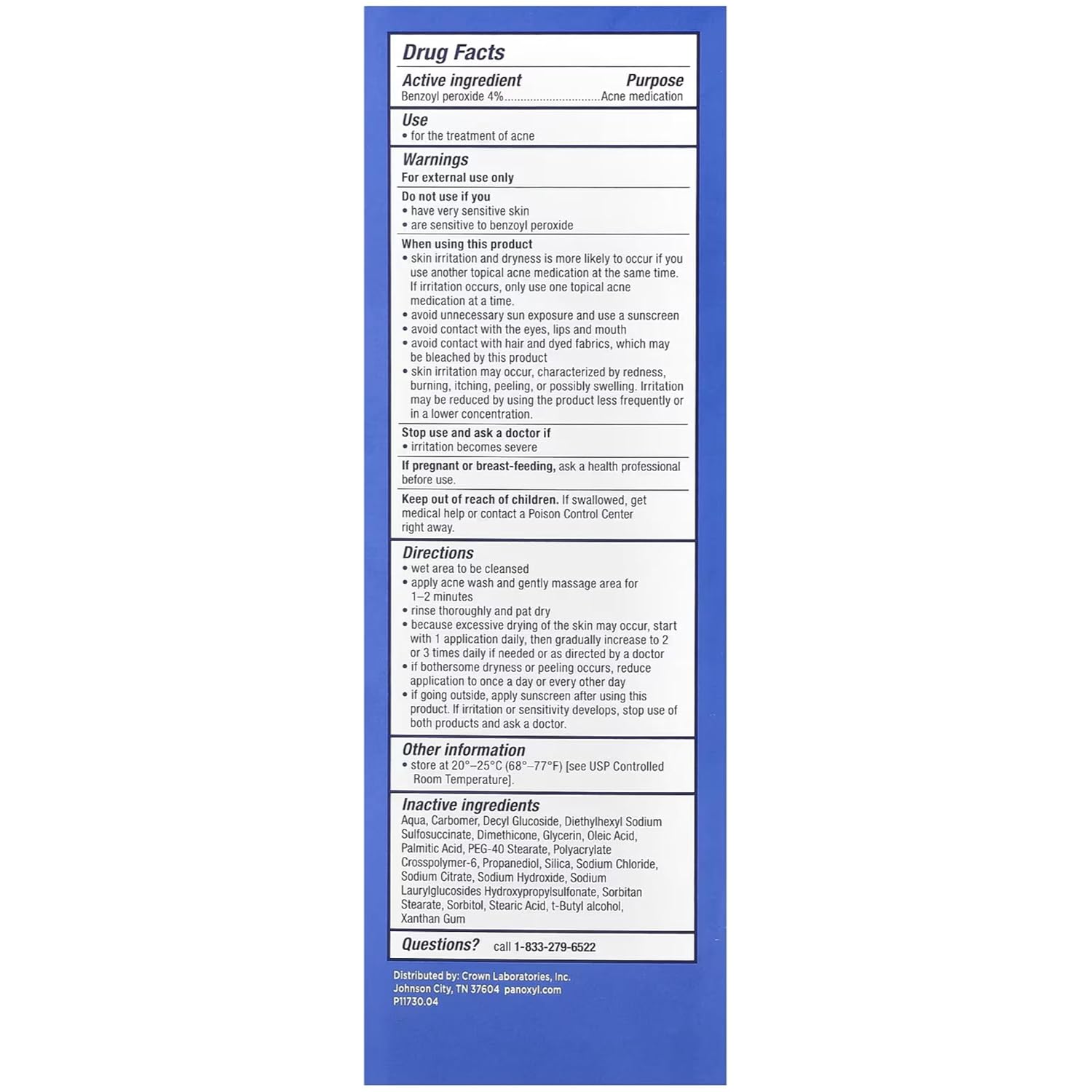PANOXYL ACNE CREAMY WASH 4% PERCENT BENZOYL PEROXIDE DAILY CONTROL 170G