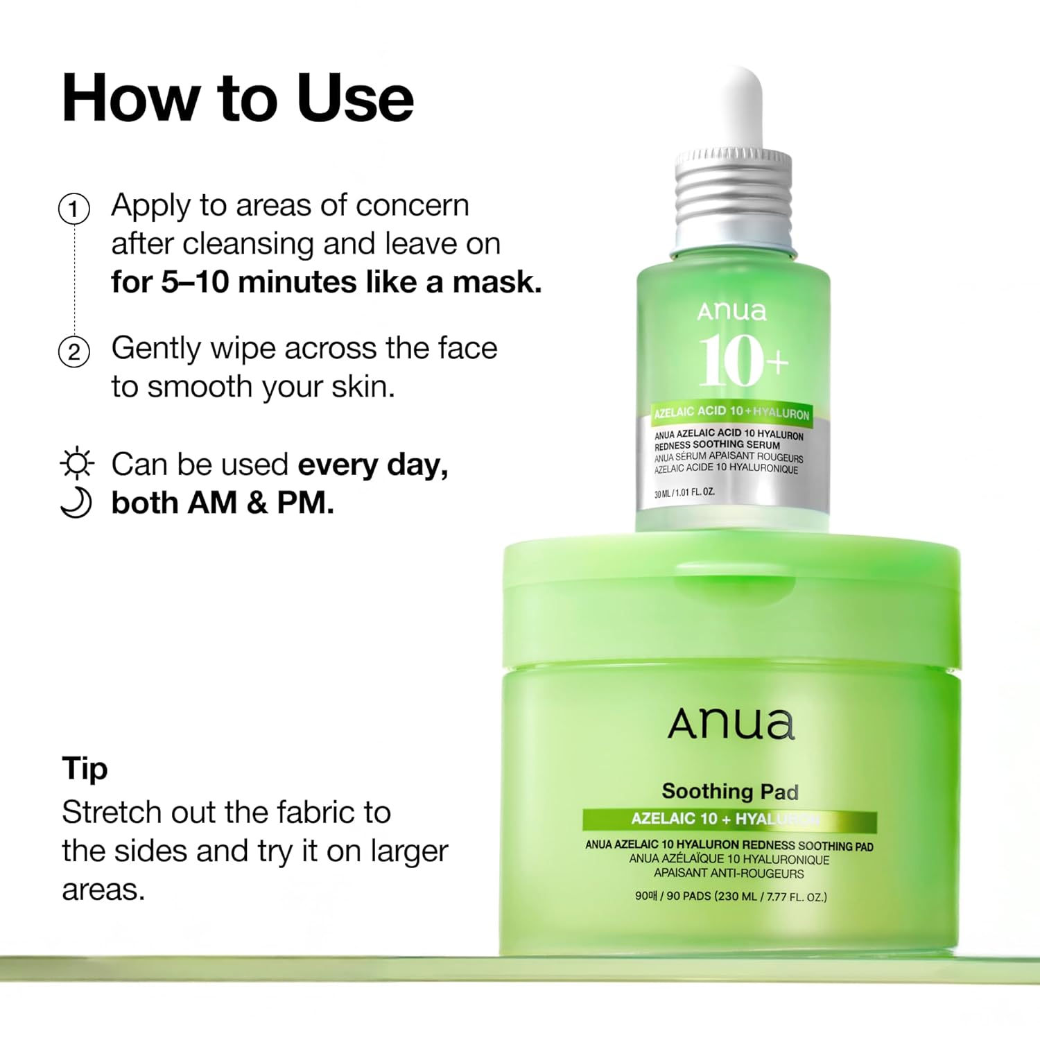 ANUA AZELAIC 10+ HYALURON REDNESS SOOTHING 90 PADS 230 ML