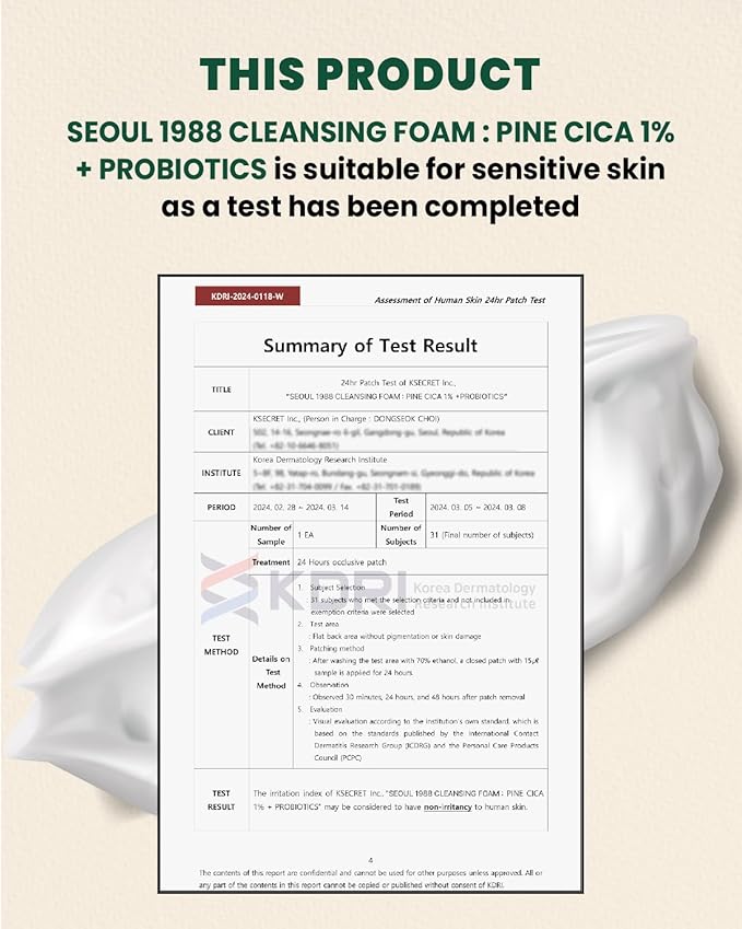 K-SECRET SEOUL 1988 CLEANSING FOAM : PINE CICA 1% + PROBIOTICS 150ML