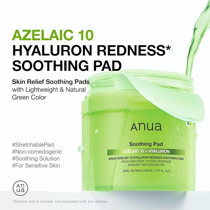 ANUA AZELAIC 10+ HYALURON REDNESS SOOTHING 90 PADS 230 ML