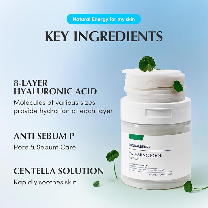 EQQUALBERRY SWIMMING POOL TONER PADS 220ML 70 PADS