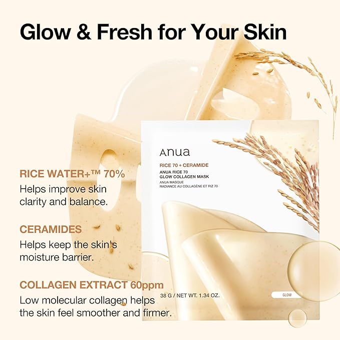 ANUA RICE 70 CERAMIDE GLOW COLLAGEN MASK 30G