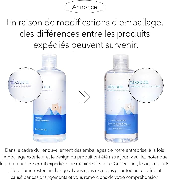 MIXSOON - SÉRUM À L'ACIDE HYALURONIQUE À L'EAU DE GLACIER - 300ML