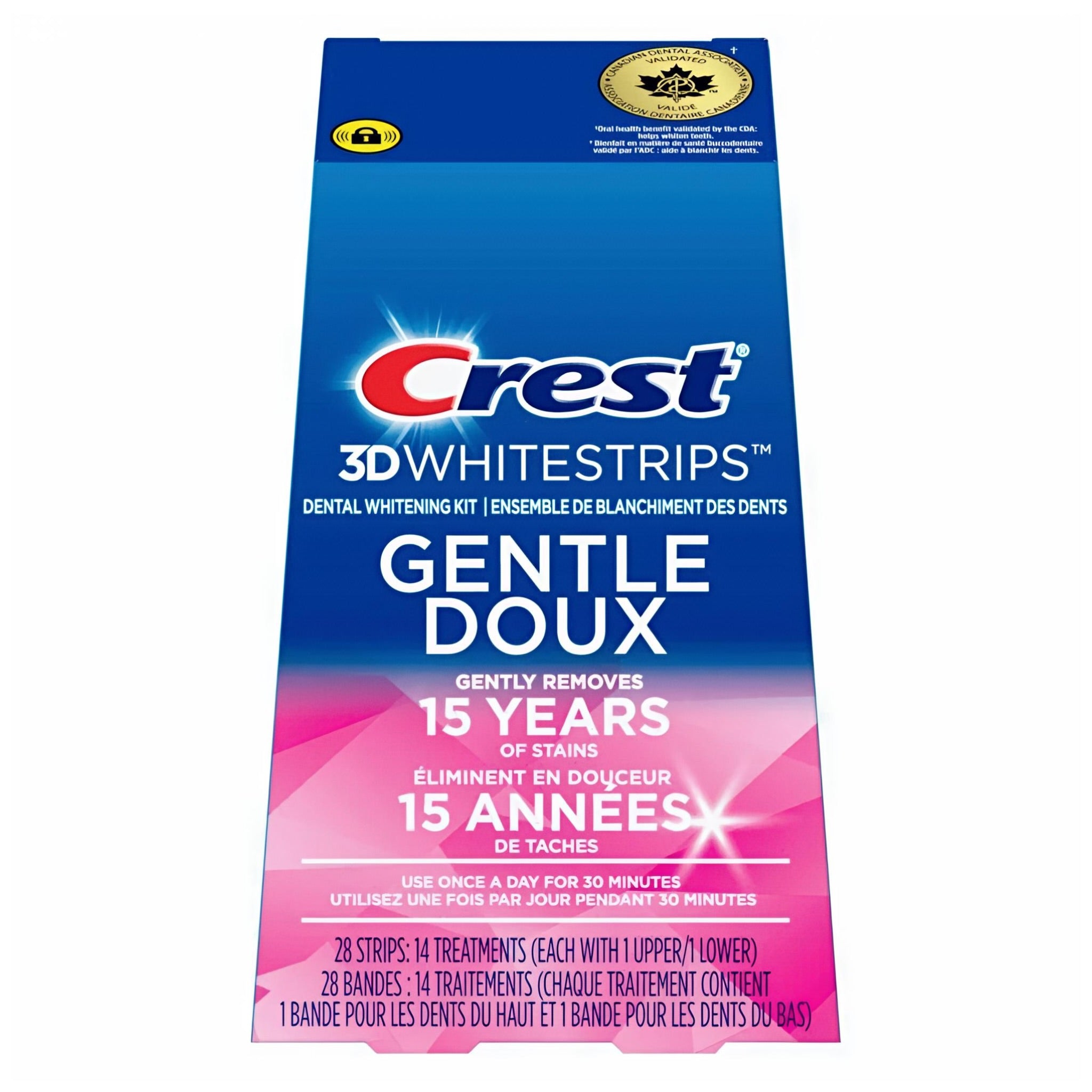 CREST 3D WHITESTRIPS GENTEL & REMOVES 15 YEARS OF STAINS ( 28 STRIPS )