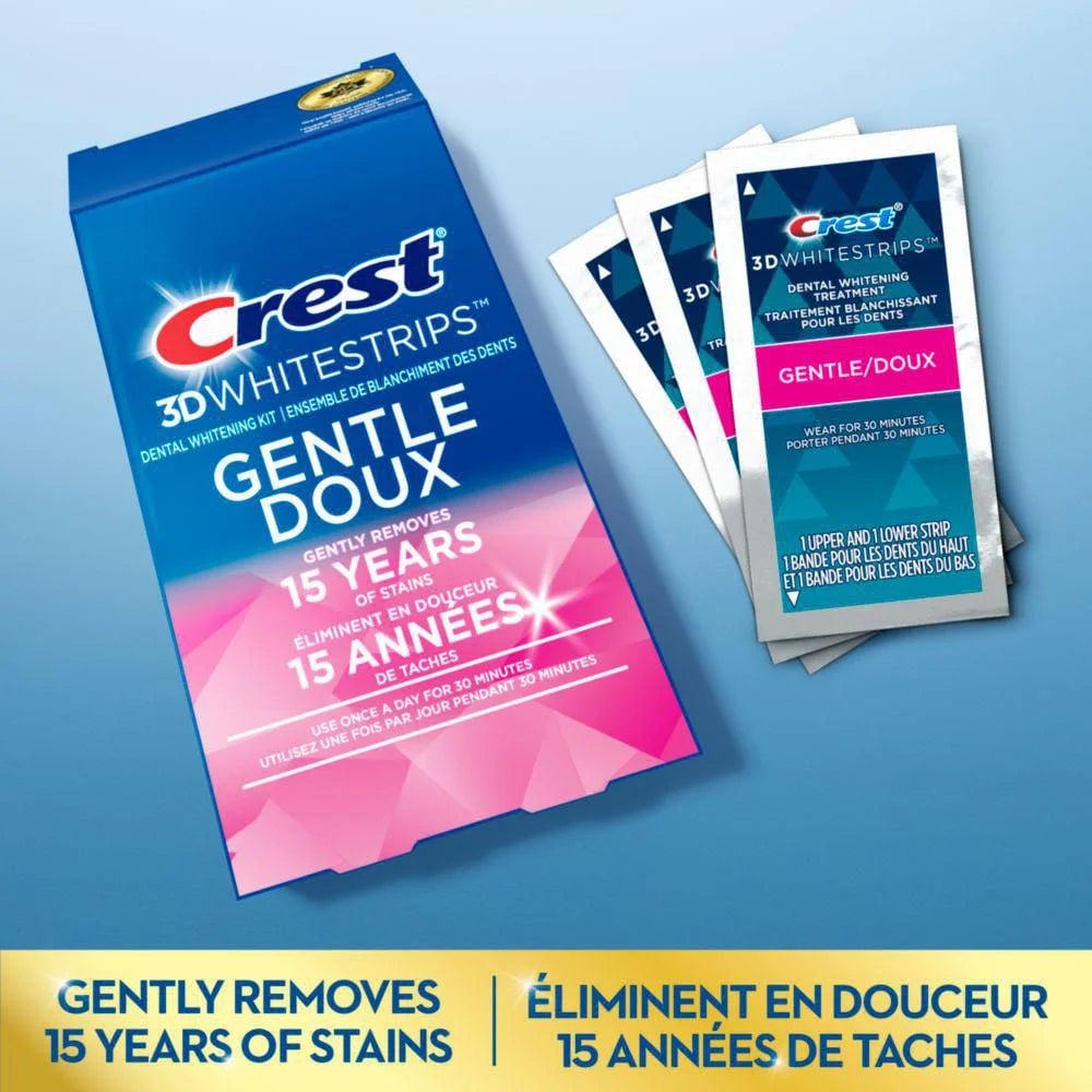 CREST 3D WHITESTRIPS GENTEL & REMOVES 15 YEARS OF STAINS ( 28 STRIPS )