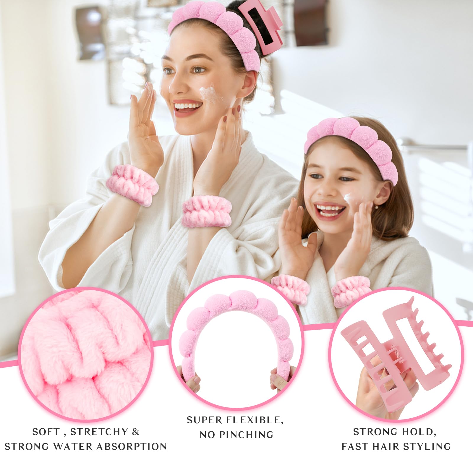 ENSEMBLE 4 PIECES BANDEAU / BRACELETS DE SPA ET PINCE ROSE
