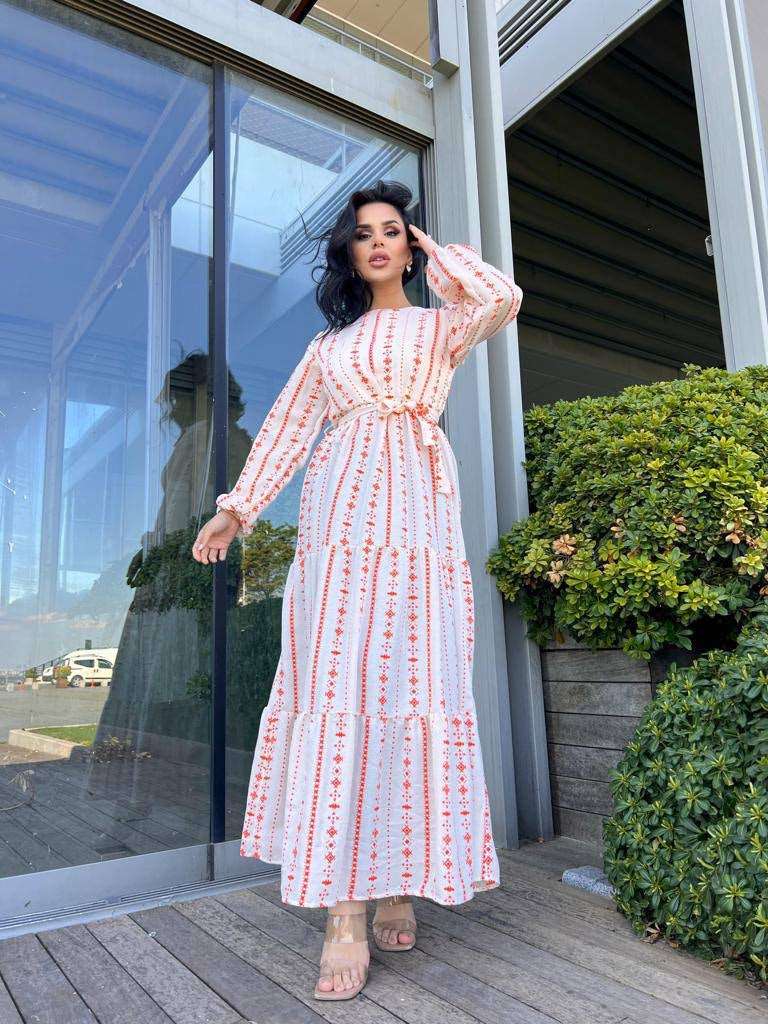 ROBE MOTIFS BERBERE DE COULEUR ORANGE - Premium ROBE from DION - Just DA 4900! Shop now at DION