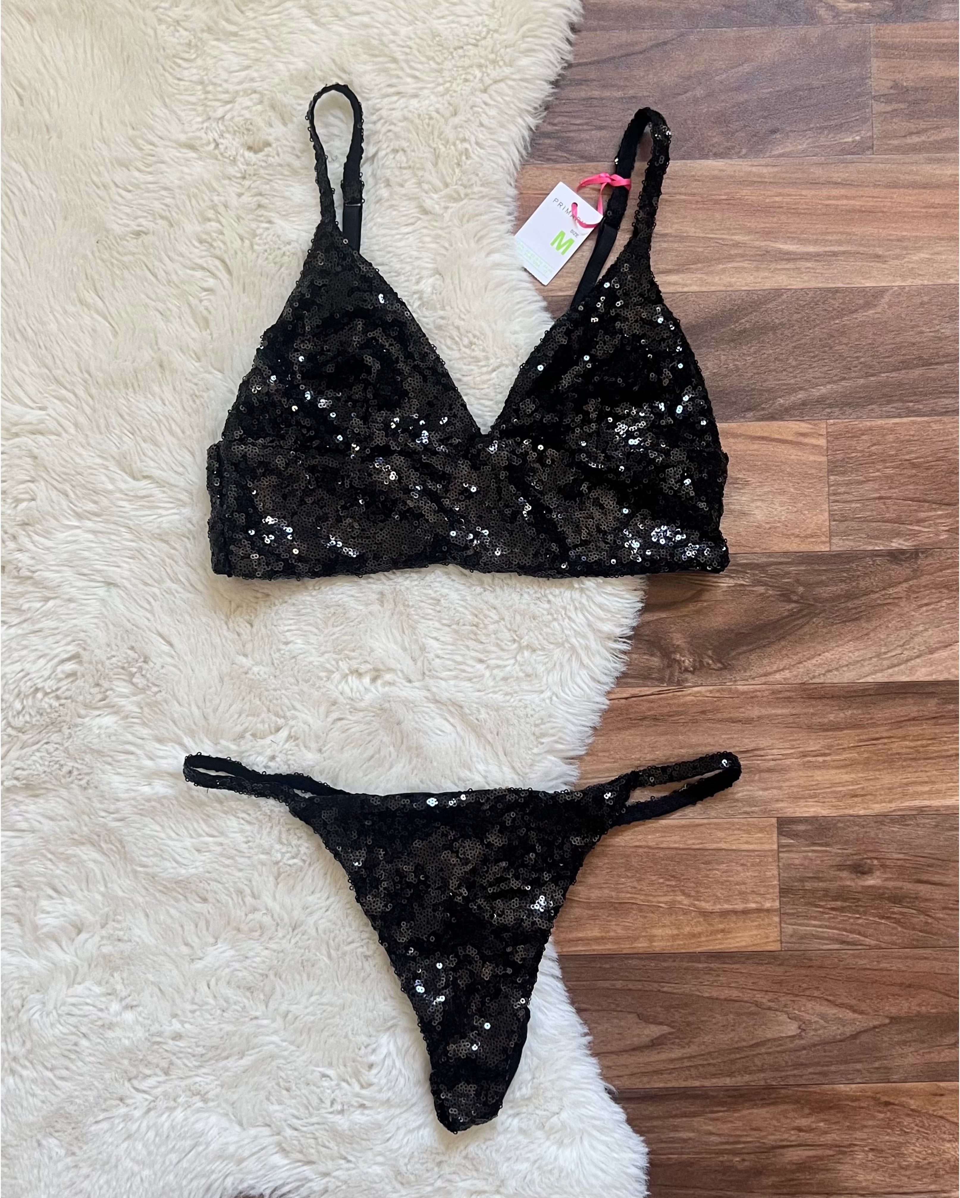 LINGERIE DEUX PIÈCES PAILLETÉES PRIMARK EN NOIR