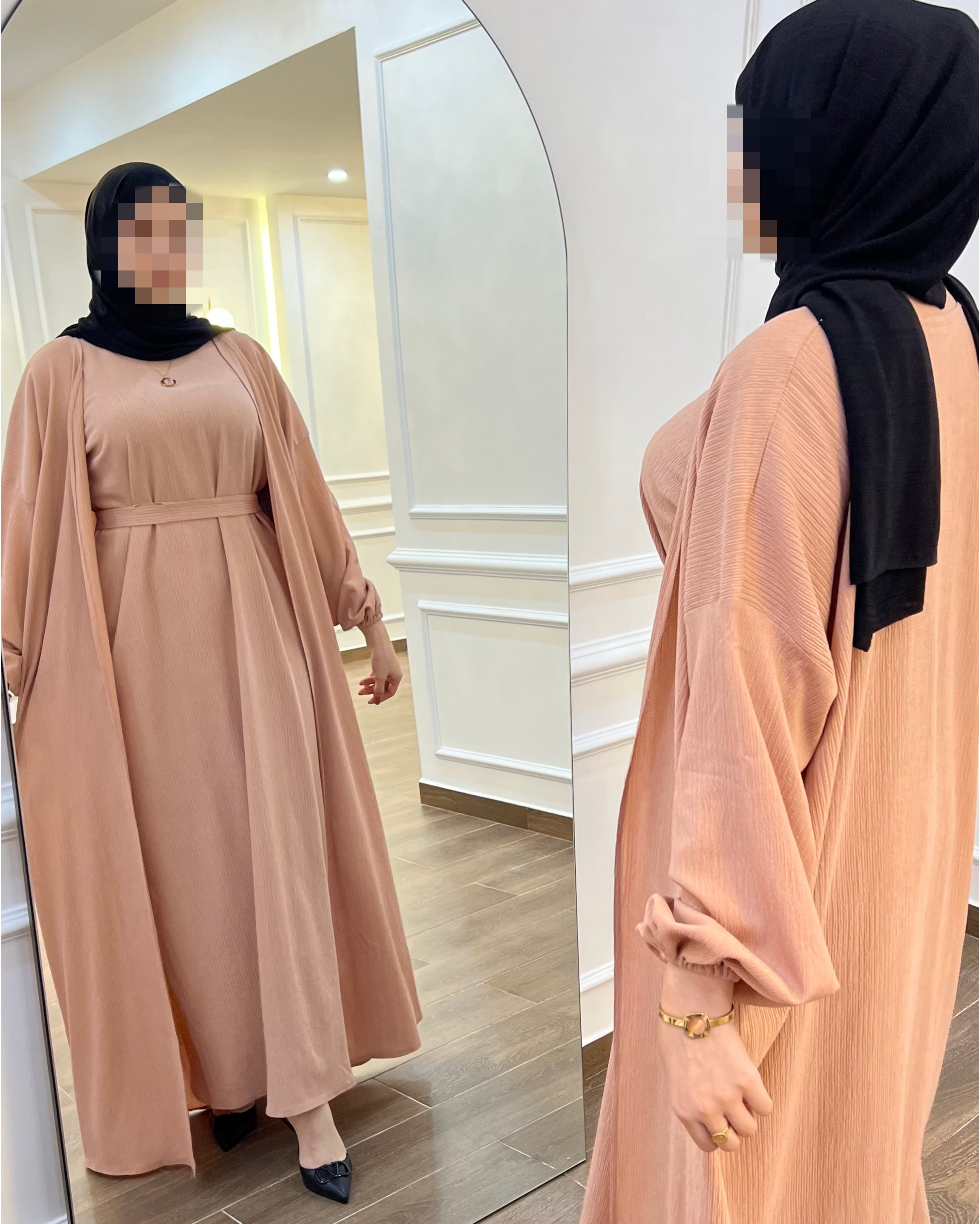 ABAYA + ROBE FROISSÉE EN BOIS DE ROSE