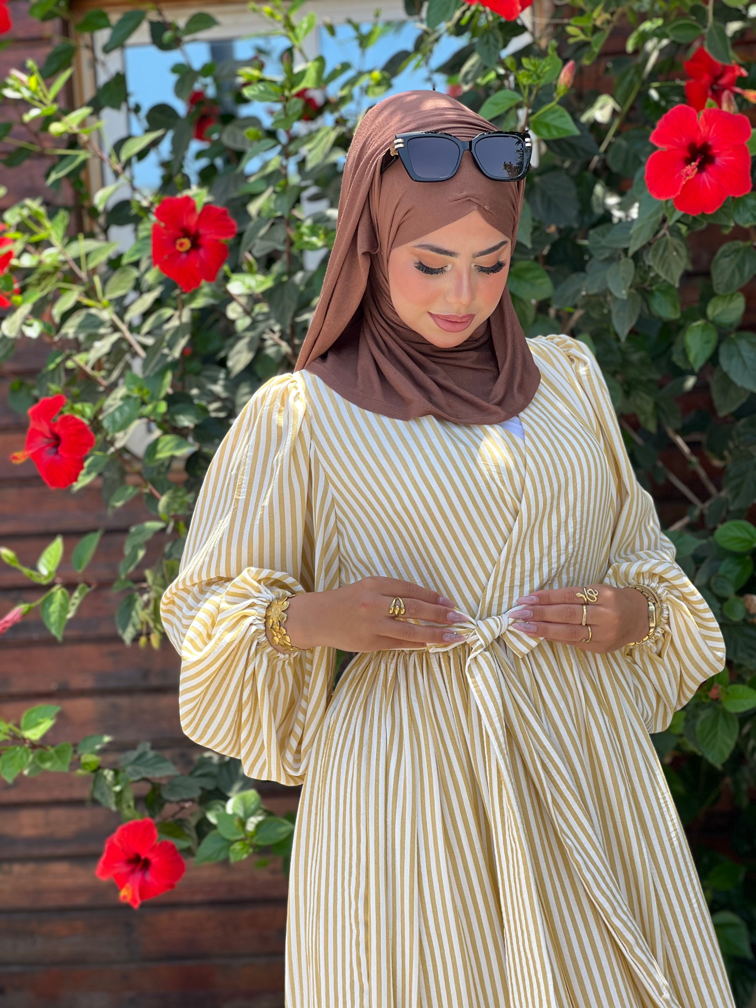 ROBE ÉTÉ PARIS A RAYURE STYLE CACHE COEUR COULEUR JAUNE PASTEL