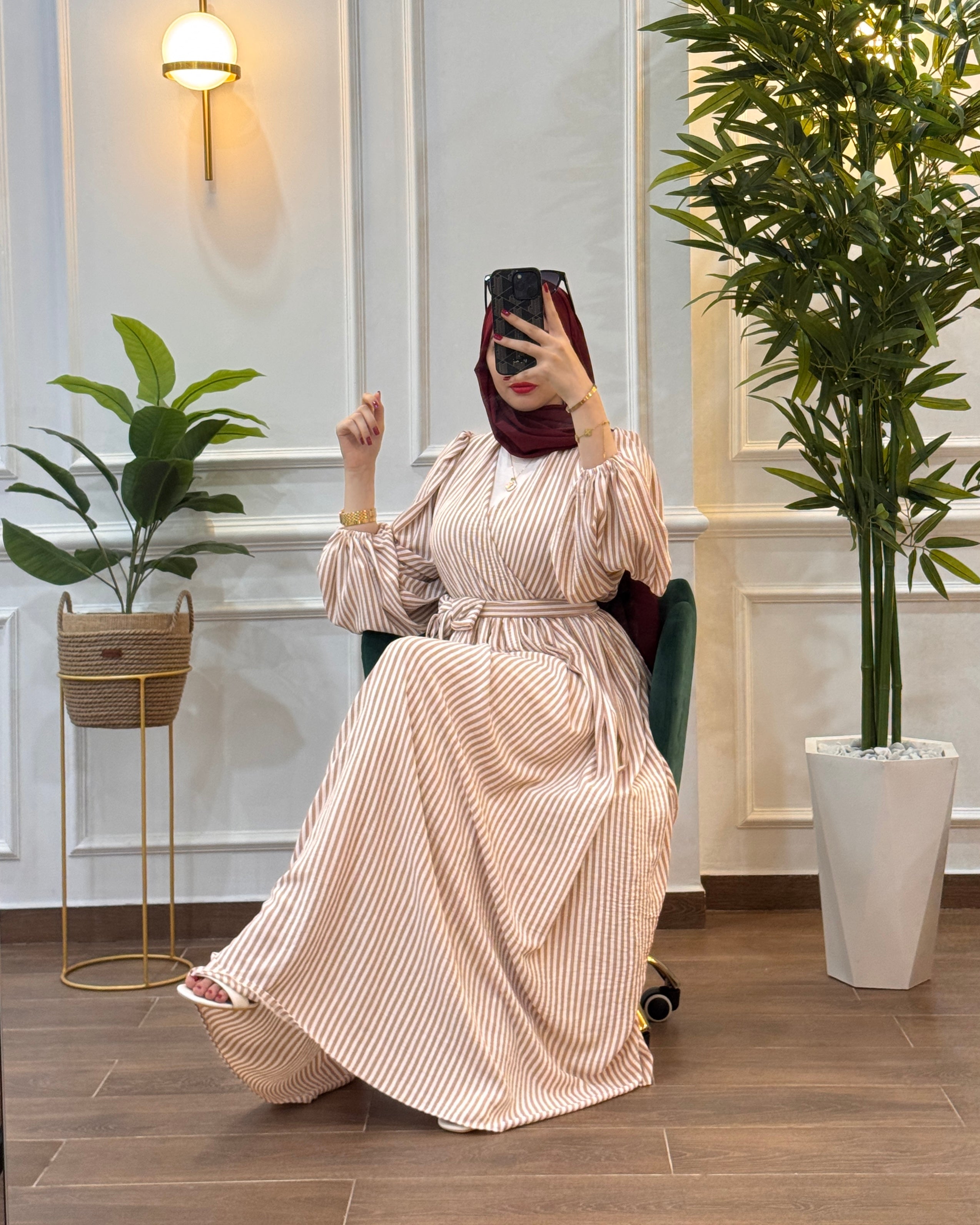 ROBE ÉTÉ PARIS A RAYURE STYLE CACHE COEUR COULEUR BEIGE ROSÉ