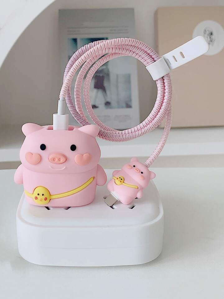 PROTECTEUR DE CHARGEUR ET DE CABLE DE CHARGE MOTIF COCHON PINK