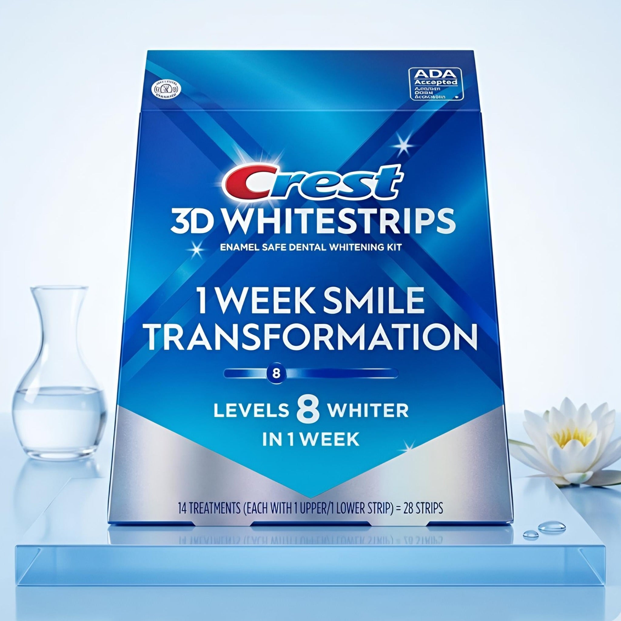 CREST 3D WHITESTRIPS 1 WEEK SMILE TRANSFORMATION 8 LEVELS WHITER 14 TREATEMENTS