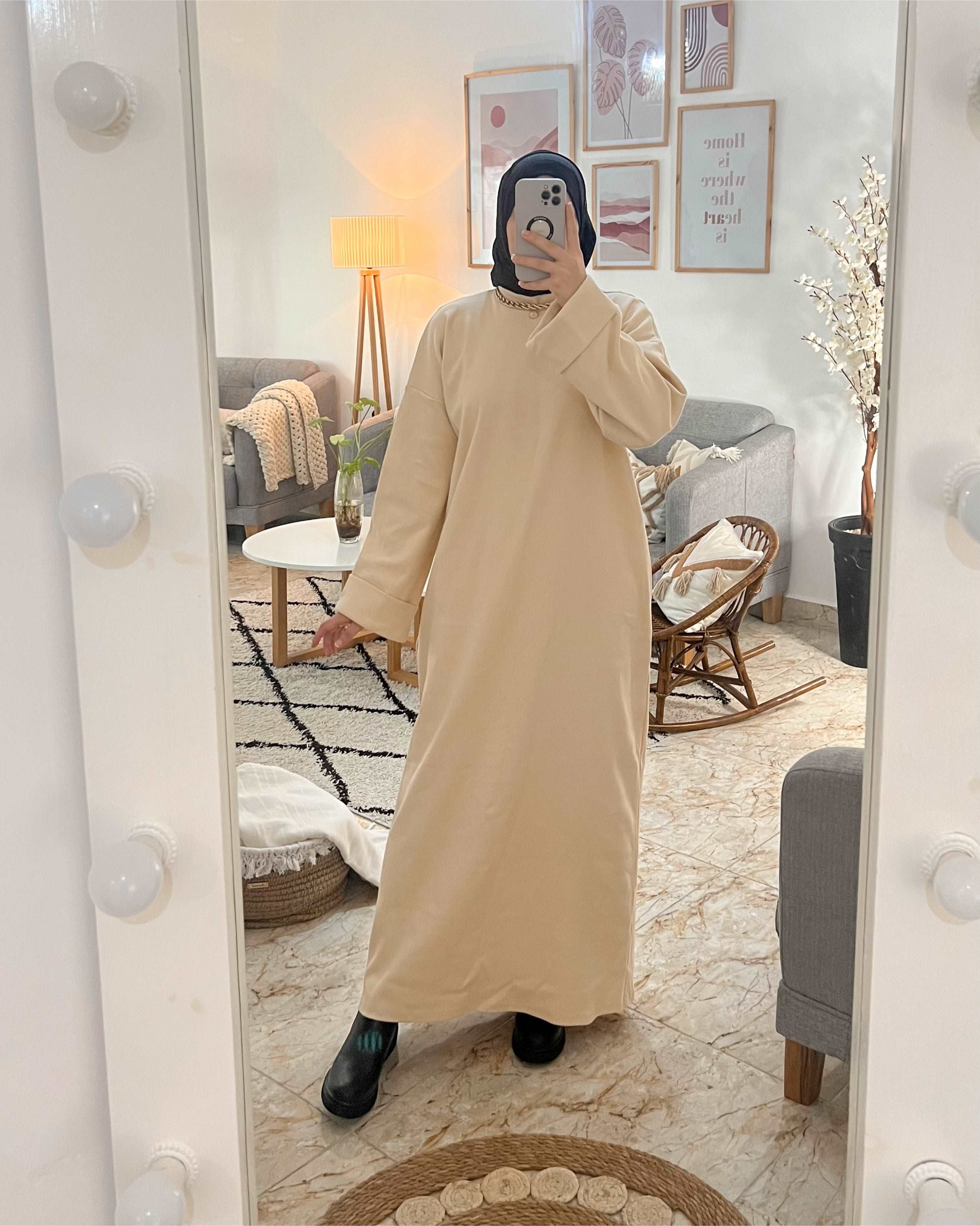 ROBE DION WINTER CHAUDE AVEC CEINTURE COULEUR BEIGE CLAIR
