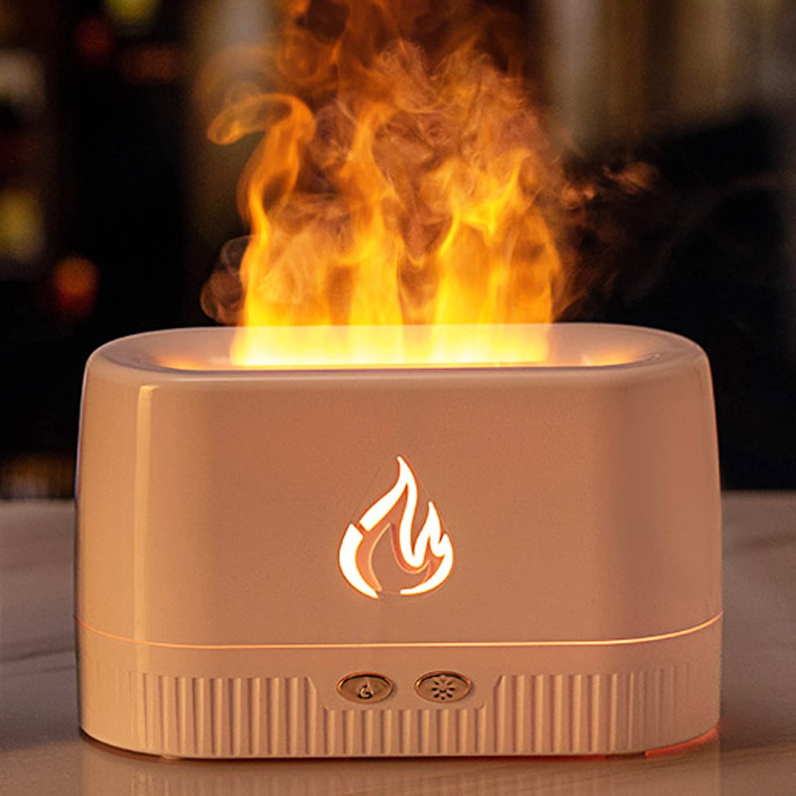 DIFFUSEUR D’HUILES ESSENTIELLES ET HUMIDIFICATEUR AVEC FLAMMES DE VAPEUR (BLANC)