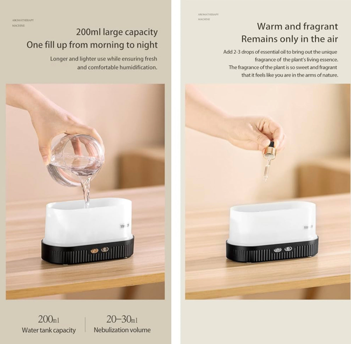 DIFFUSEUR D’HUILES ESSENTIELLES ET HUMIDIFICATEUR AVEC FLAMMES DE VAPEUR (BLANC)