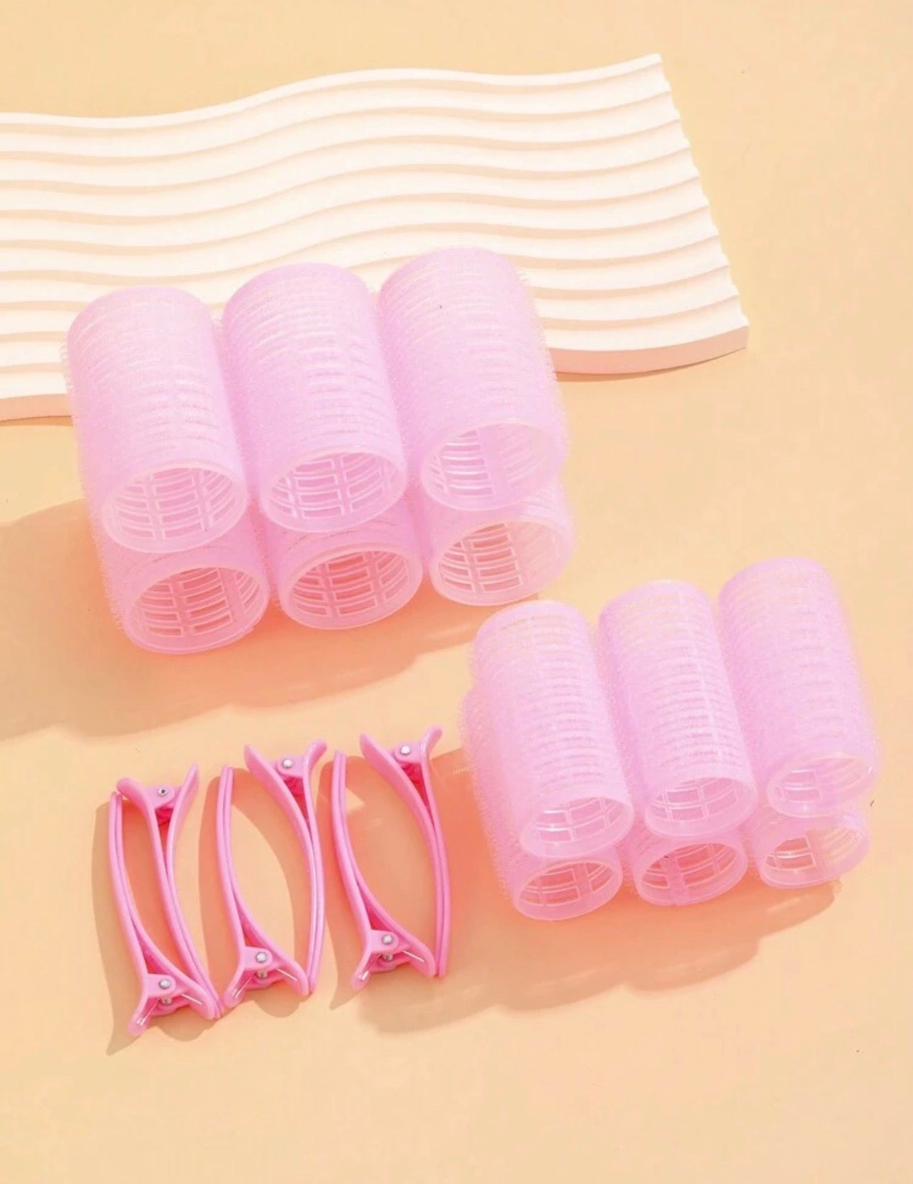 SET DE BIGOUDIS AUTO - ADHÉSIFS AVEC PINCES ROSE