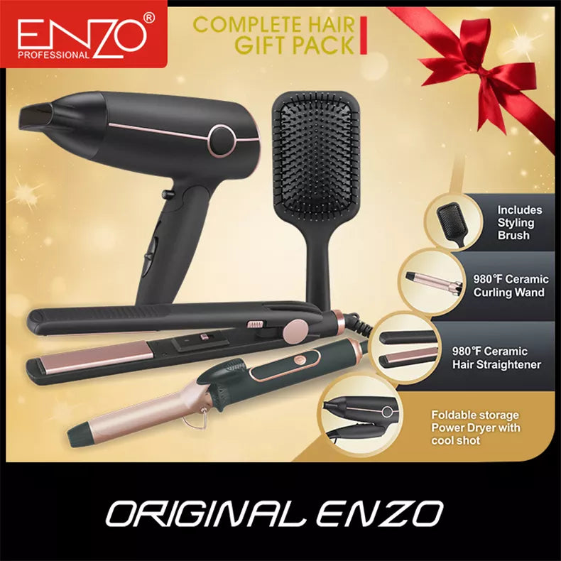 PACK ORIGINAL PROFESSIONAL KIT 4EN1 ( SÉCHOIR + BROSSE + LISSEUR + BOUCLEUR ) ENZO 6302