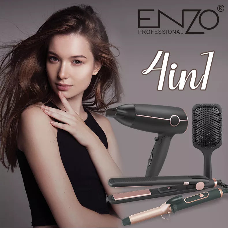 PACK ORIGINAL PROFESSIONAL KIT 4EN1 ( SÉCHOIR + BROSSE + LISSEUR + BOUCLEUR ) ENZO 6302