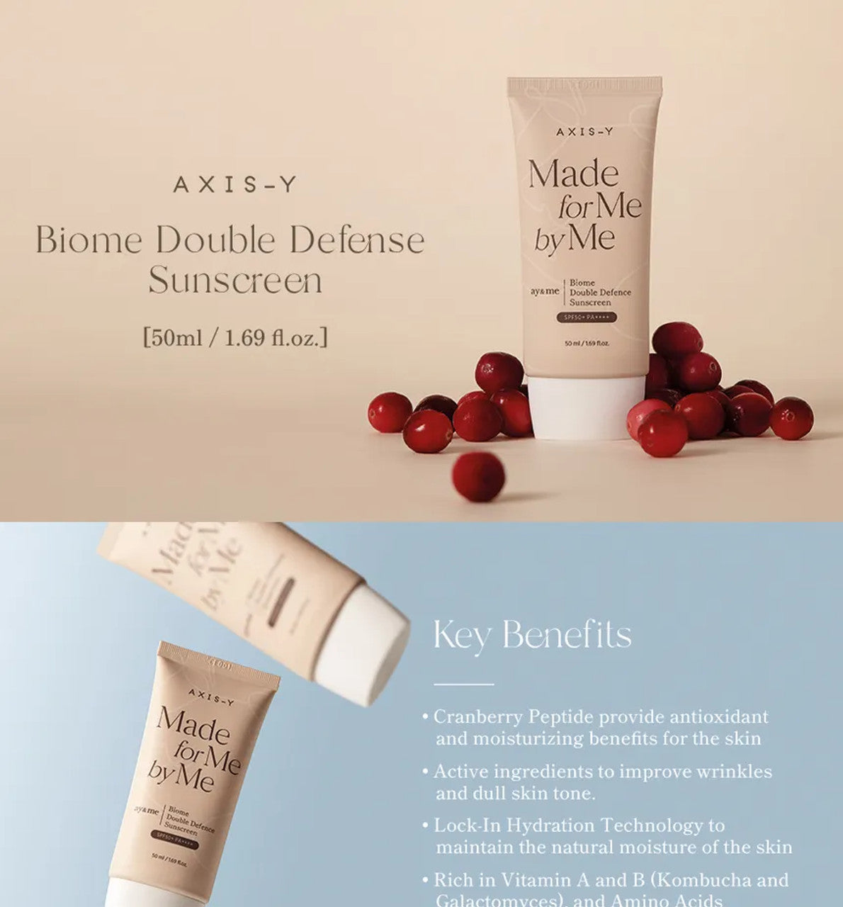 AXIS-Y MADE FOR ME AY & ME BIOME DOUBLE DEFENSE SUNSCREEN SPF 50+ PA++++ 50ML