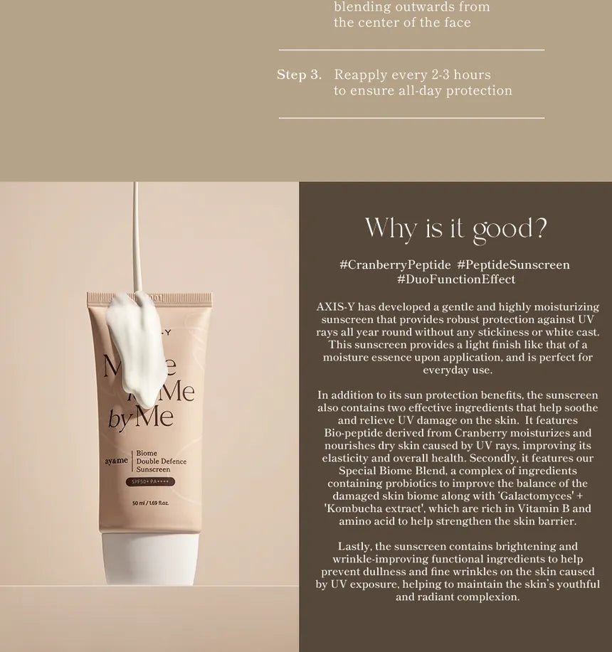 AXIS-Y MADE FOR ME AY & ME BIOME DOUBLE DEFENSE SUNSCREEN SPF 50+ PA++++ 50ML