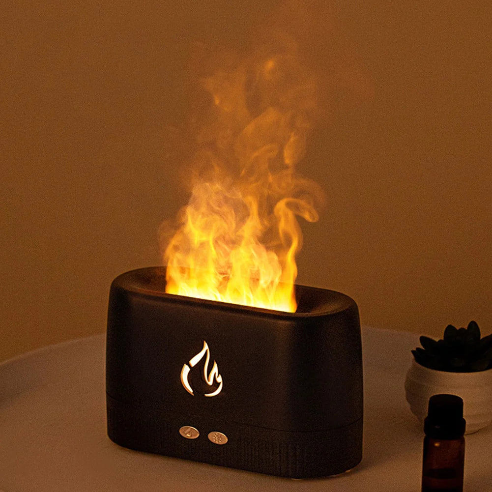 DIFFUSEUR D’HUILES ESSENTIELLES ET HUMIDIFICATEUR AVEC FLAMME DE VAPEUR (NOIR)