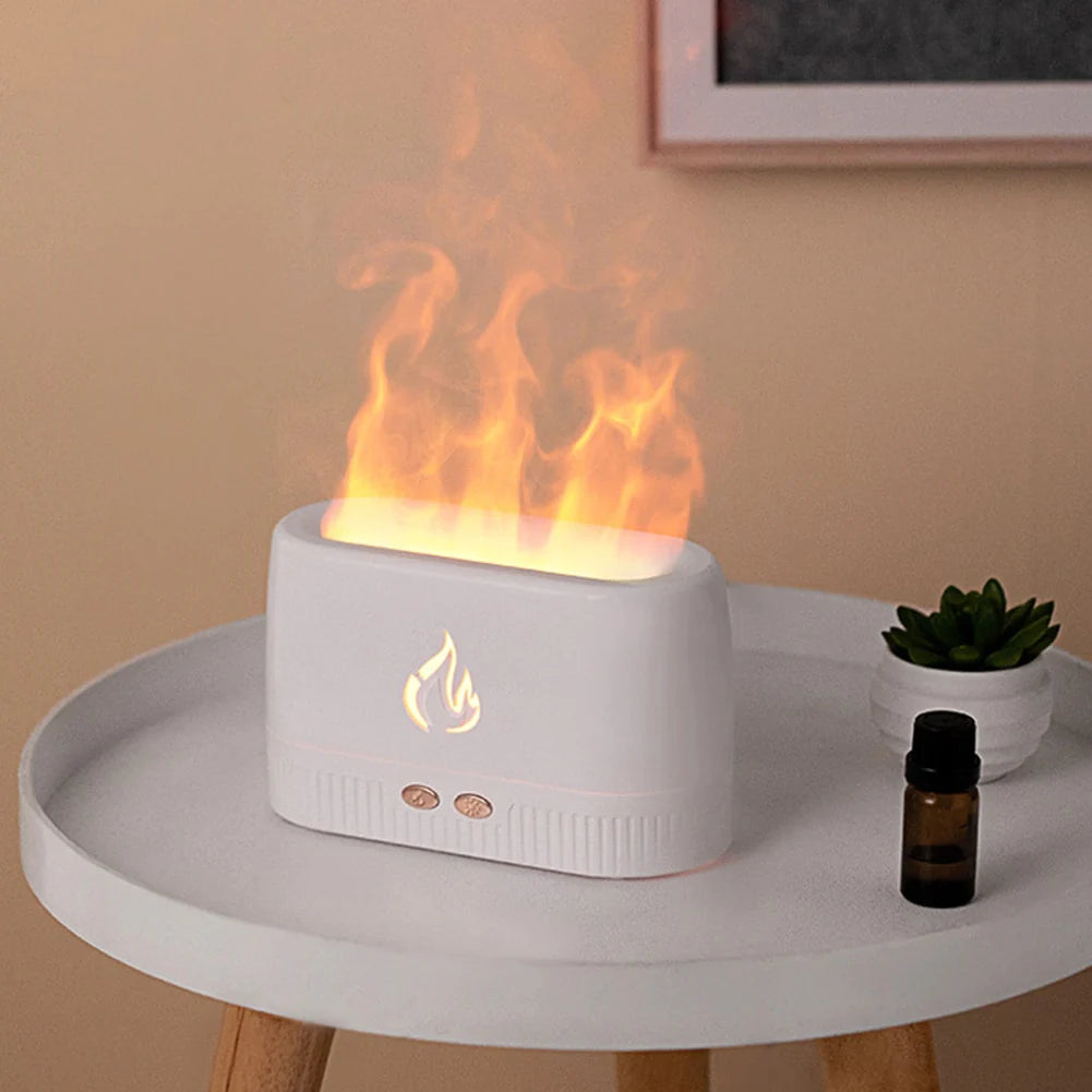 DIFFUSEUR D’HUILES ESSENTIELLES ET HUMIDIFICATEUR AVEC FLAMMES DE VAPEUR (BLANC)