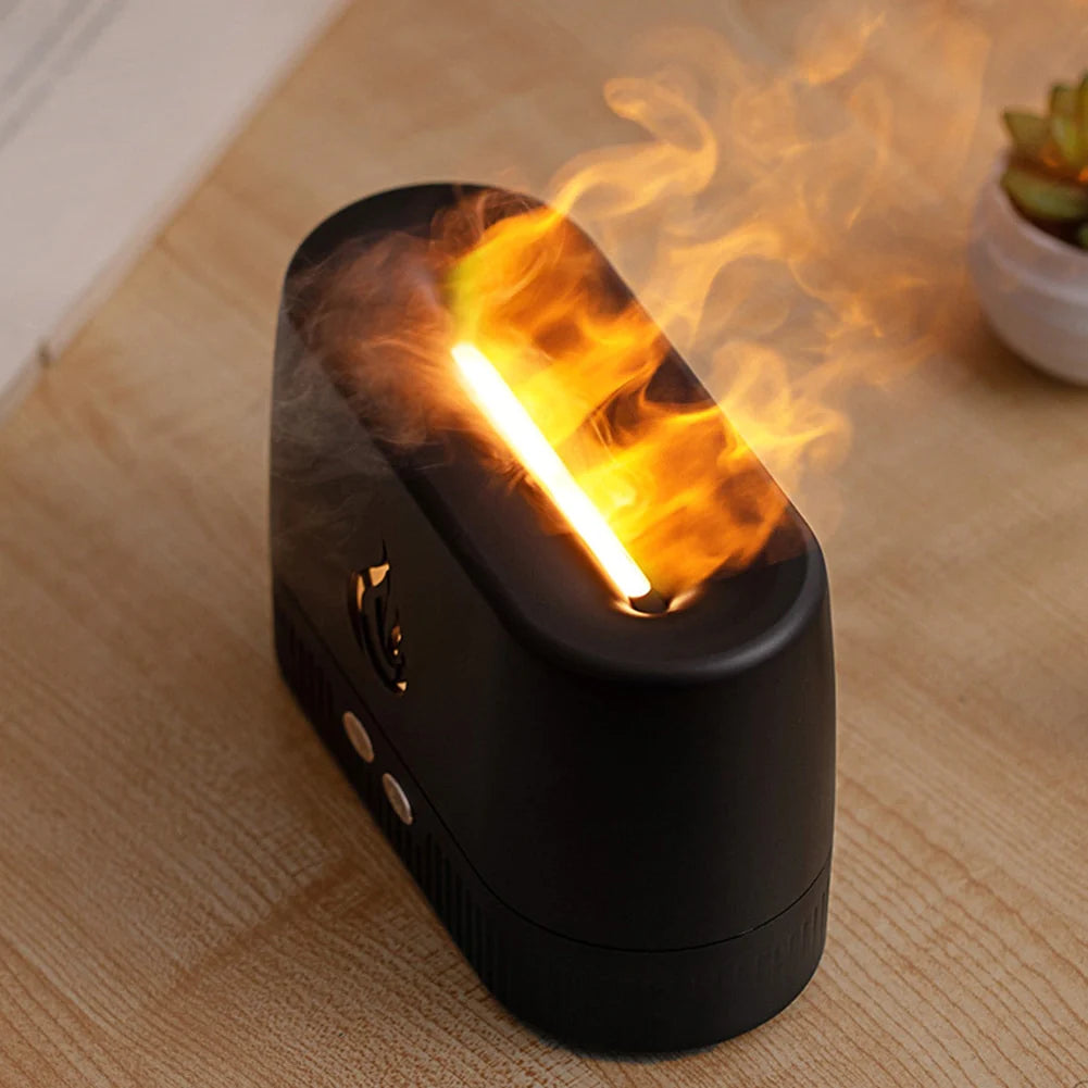 DIFFUSEUR D’HUILES ESSENTIELLES ET HUMIDIFICATEUR AVEC FLAMME DE VAPEUR (NOIR)