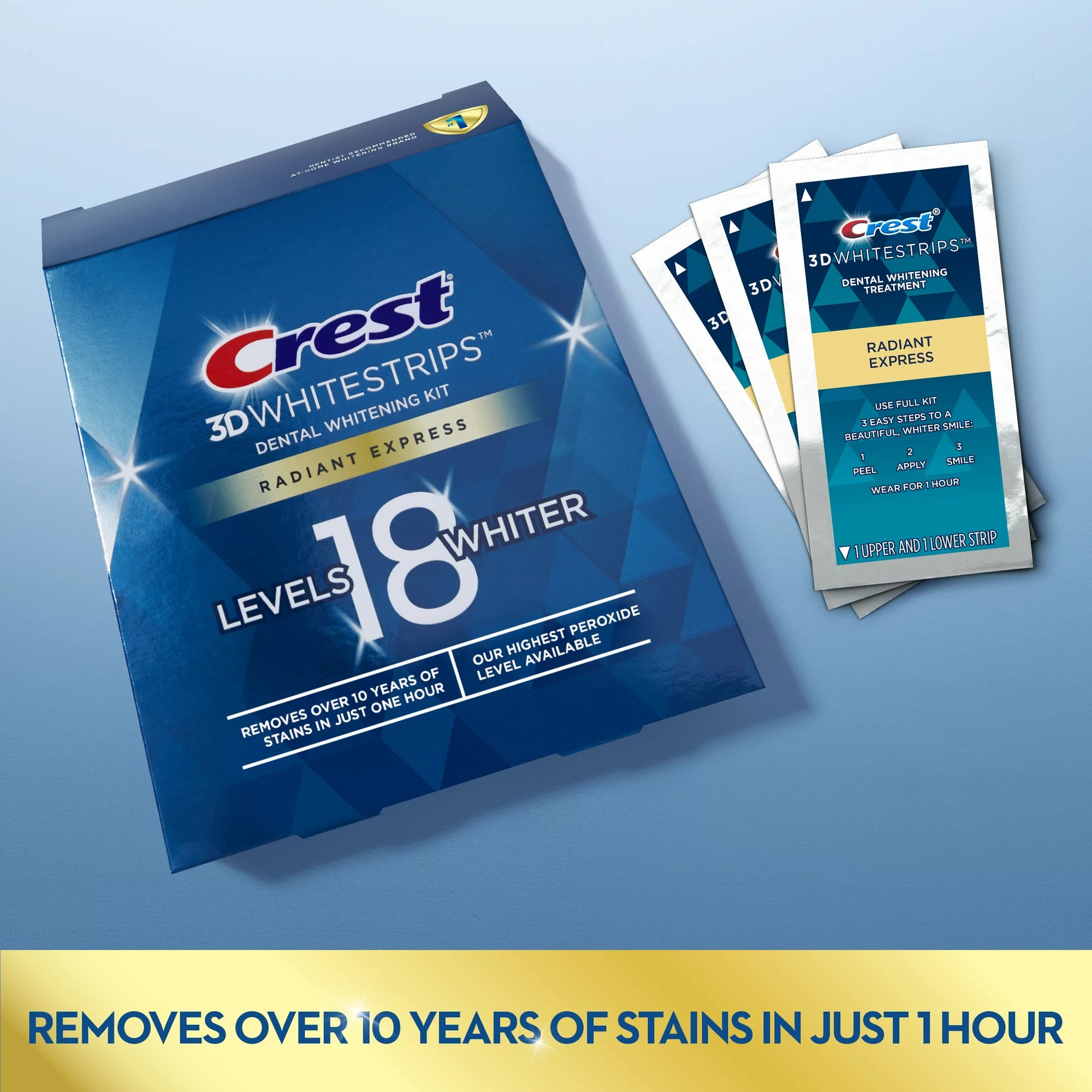 BANDES CREST 3D WHITE PROFESSIONAL EFFECTS WHITESTRIPS LEVELS 18 WHITER - 40 PATCHS 20 TREATMENTS