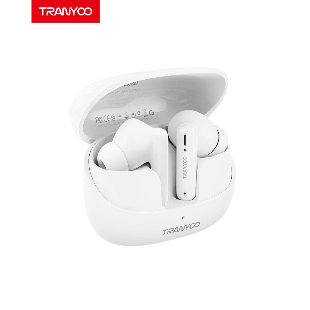 TRANYOO M26 TWS BLUETOOTH 5.3 SANS FIL ÉCOUTEUR ÉTANCHE EARPOD TACTILE STÉRÉO AVEC MICRO (BLANC)