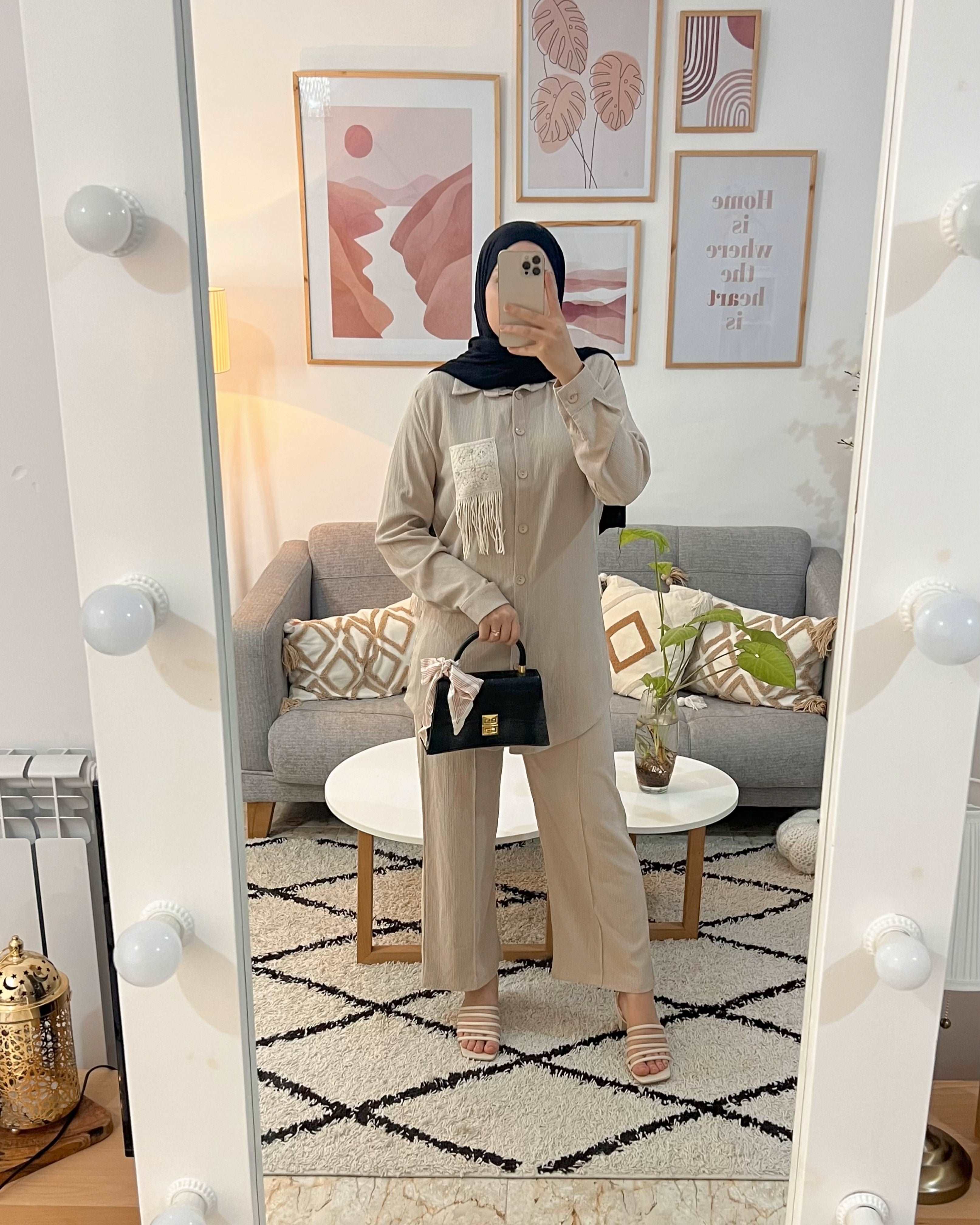 ENSEMBLE DEMI SAISON AVEC POCHE BOHEME BEIGE