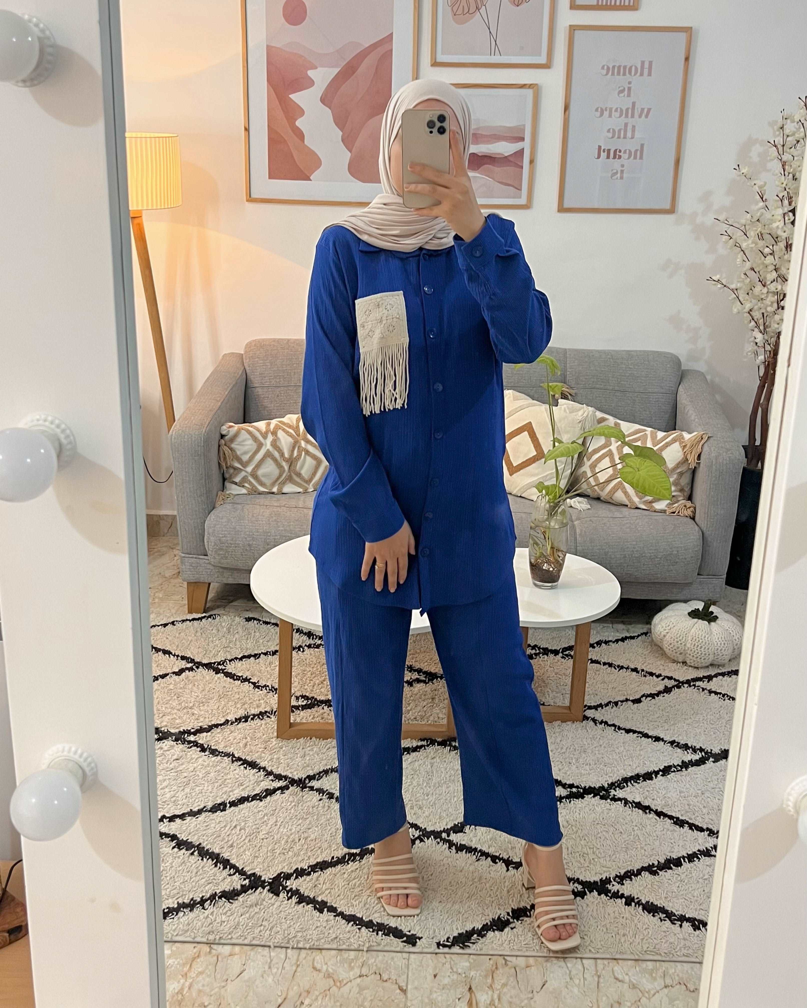 ENSEMBLE DEMI SAISON AVEC POCHE BOHEME BLEU ROI