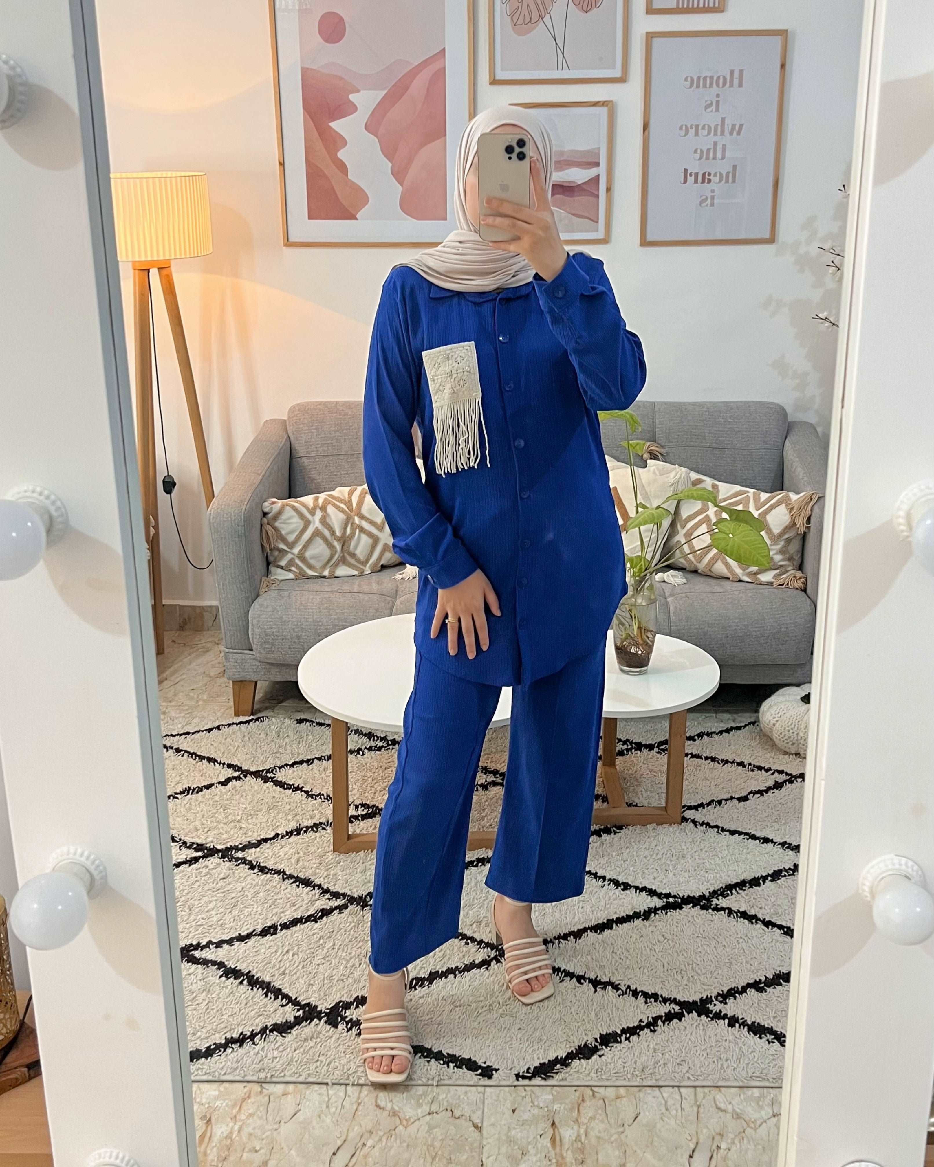 ENSEMBLE DEMI SAISON AVEC POCHE BOHEME BLEU ROI