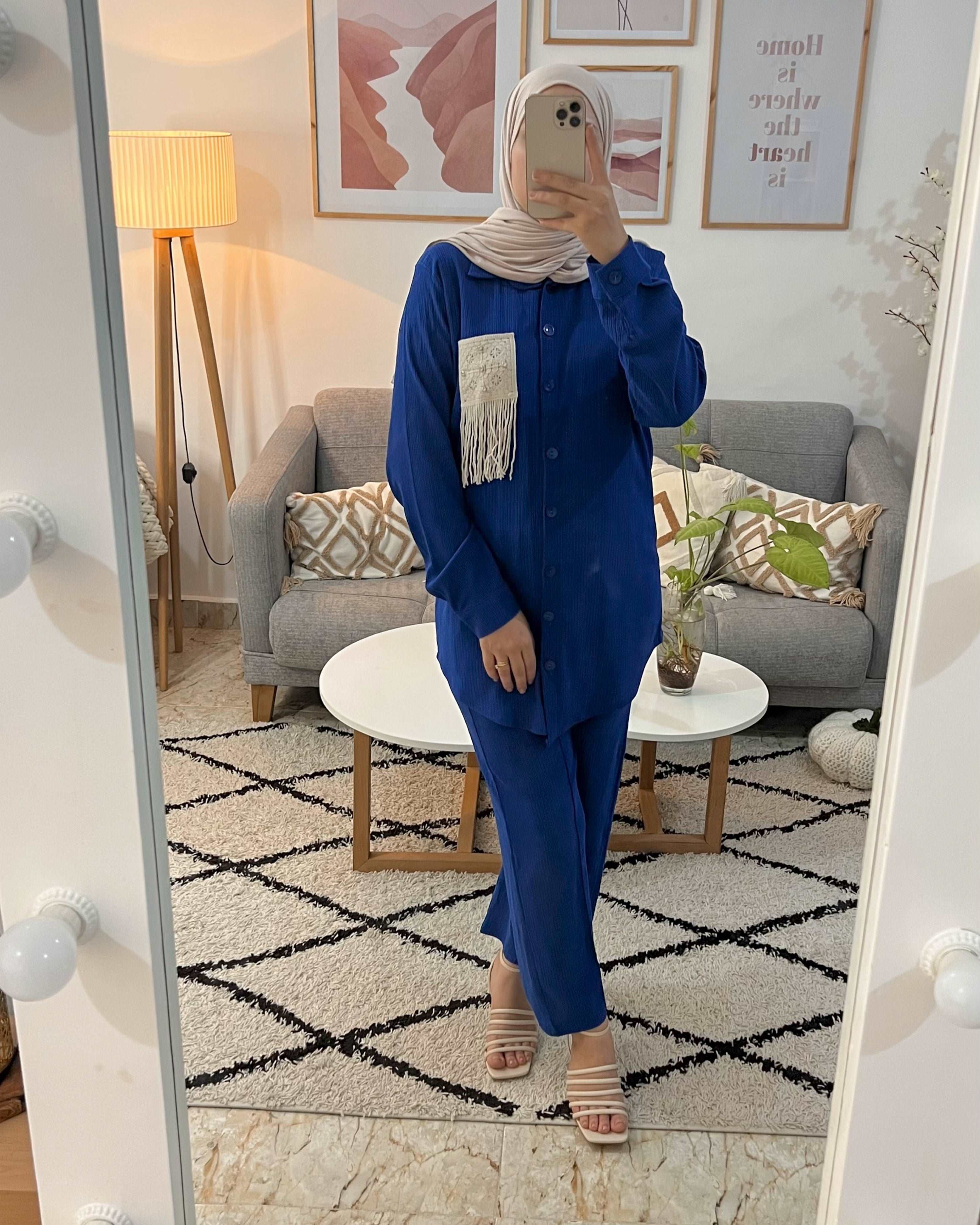 ENSEMBLE DEMI SAISON AVEC POCHE BOHEME BLEU ROI