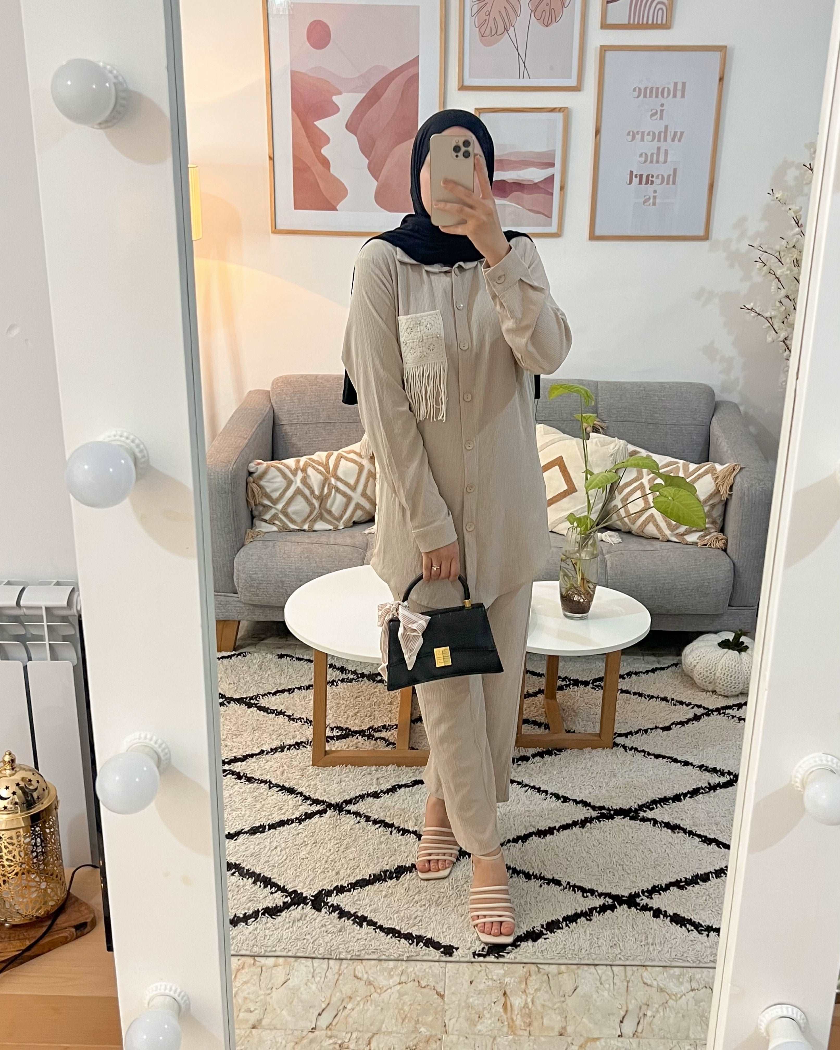 ENSEMBLE DEMI SAISON AVEC POCHE BOHEME BEIGE