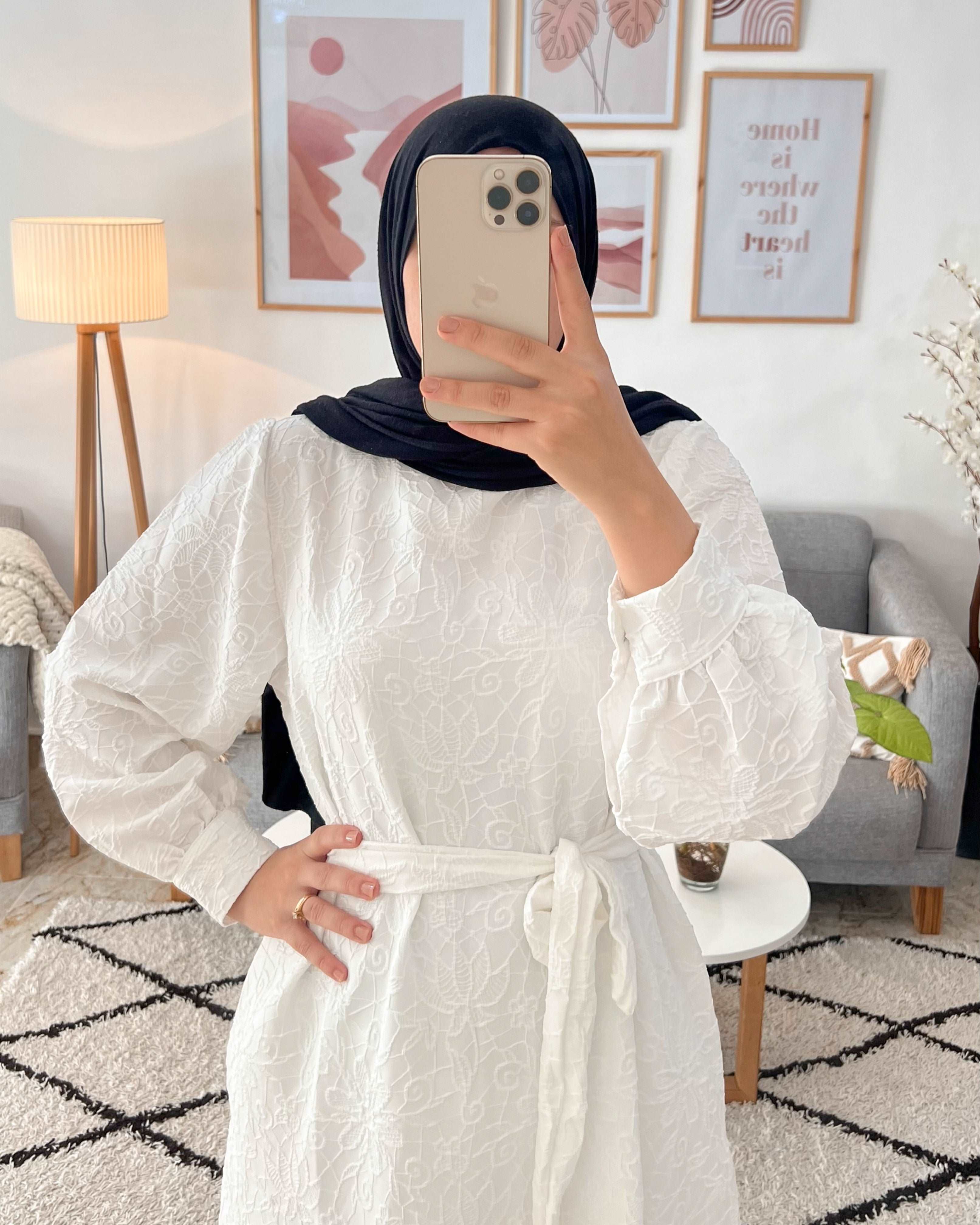 ROBE EFFET DENTELLE UNIE COULEUR BLANCHE