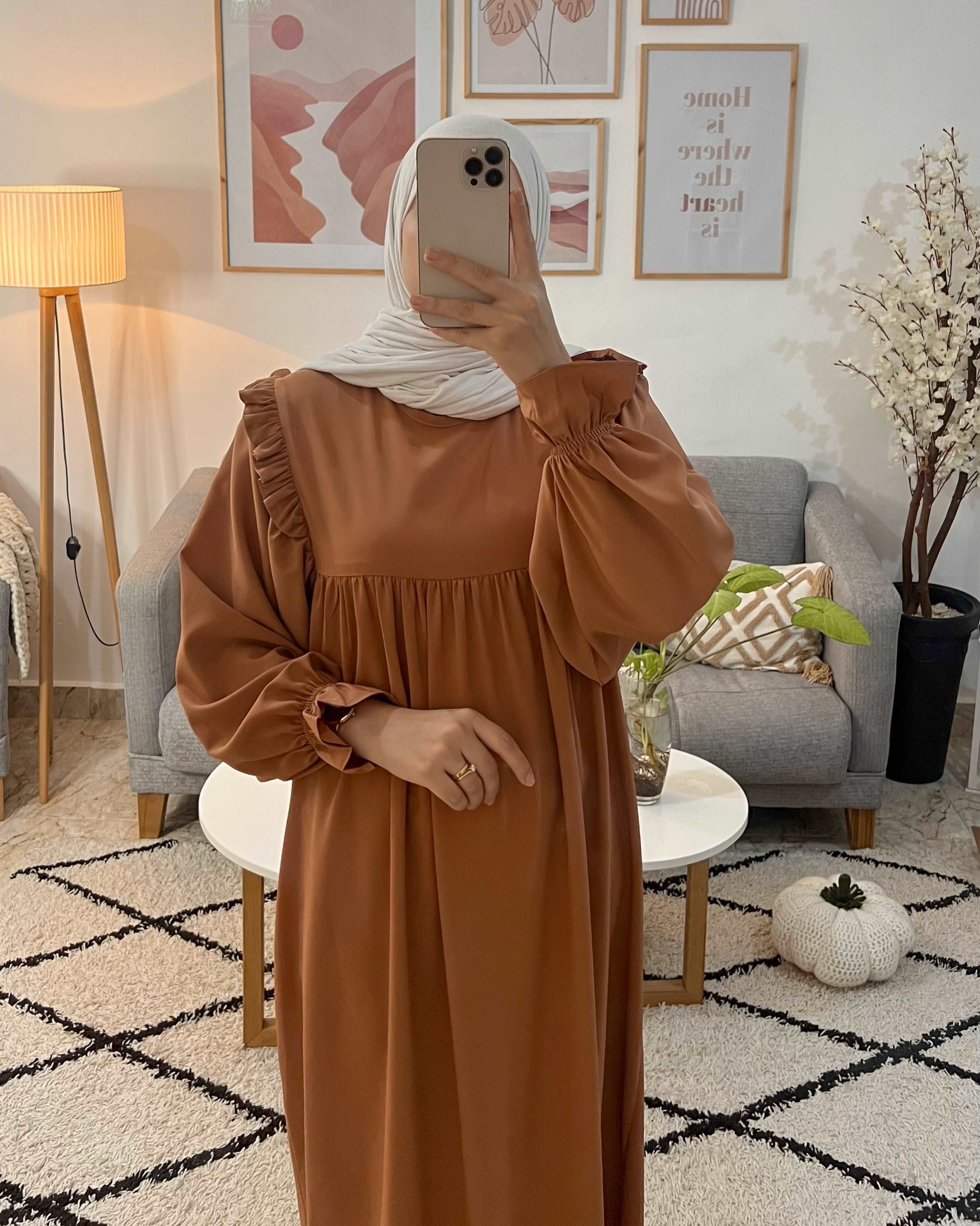 HIJAB PLISSE A L'EPAULE COULEUR BRIQUE